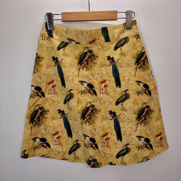 Other Kazak Tropical Birds Yellow Midi Skirt - Size Xs Size 26" / US 2 / IT 38 - 3 Thumbnail