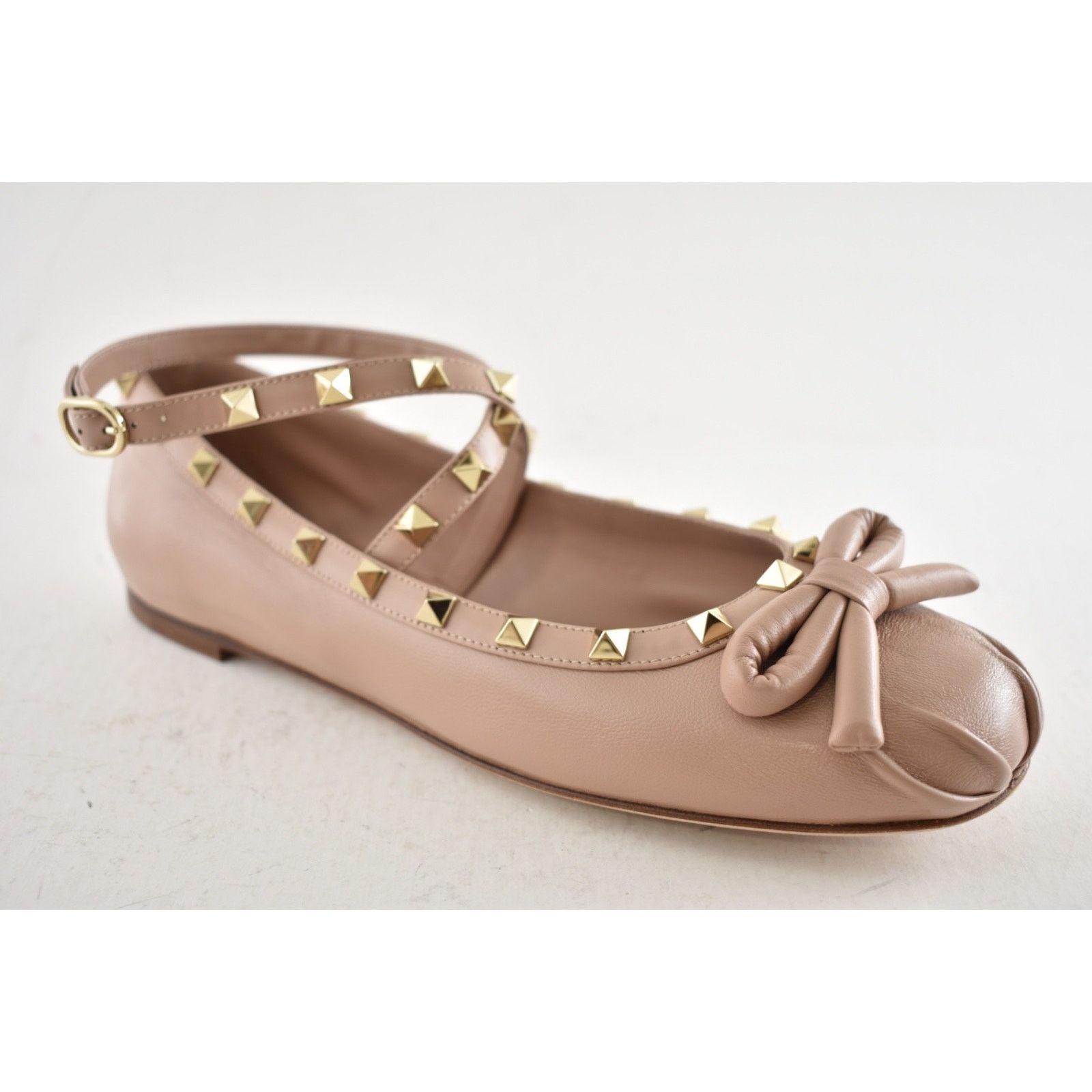 Valentino Valentino Rockstud Nude Leather Stud Ankle Strap Ballerina Size US 10 / IT 40 - 6 Thumbnail