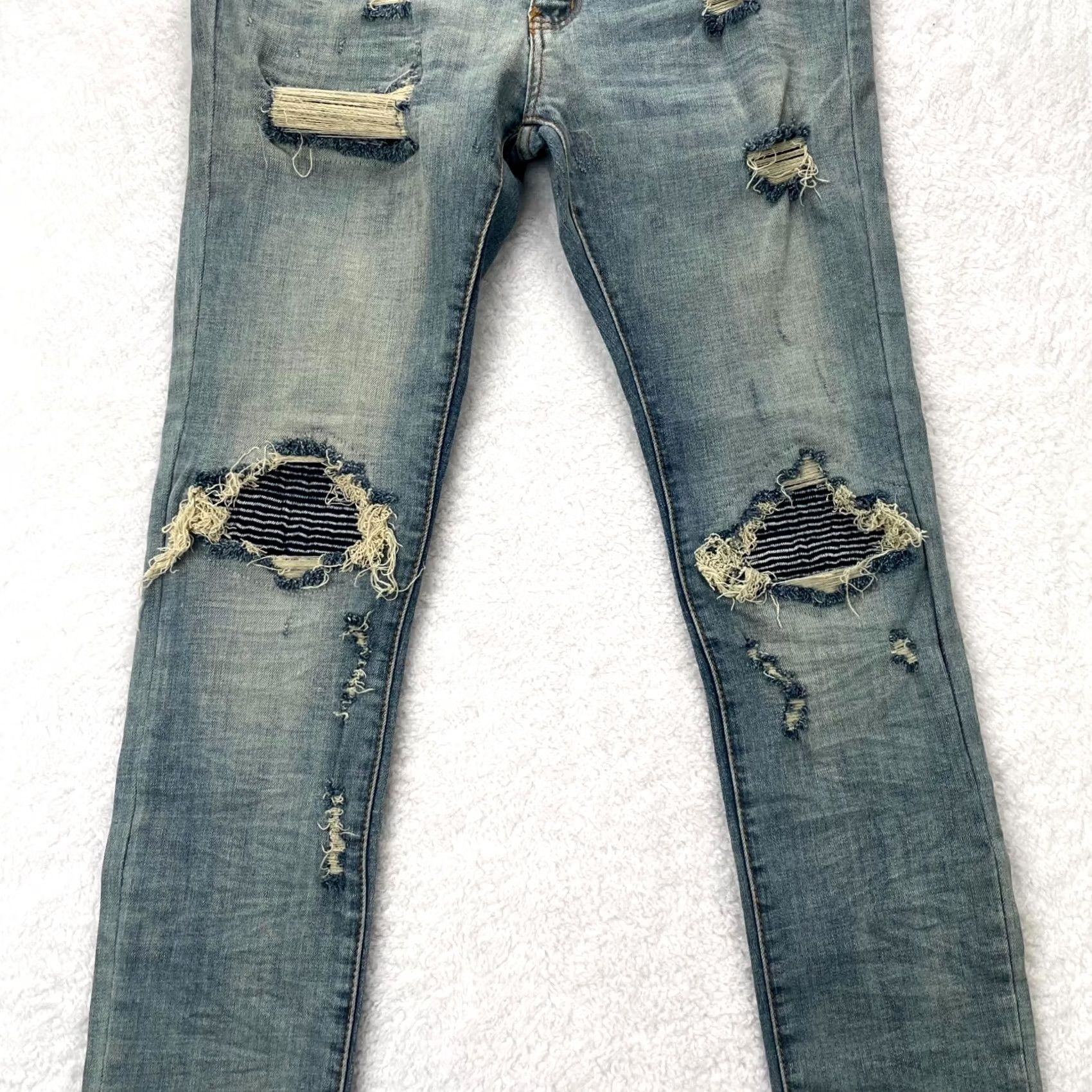 MNML MNML Jeans Womens 33 Blue Denim Cotton Stretch Distressed Skinny Leg Acid Wash Jeans Size 24" / US 00 / IT 34 - 3 Thumbnail