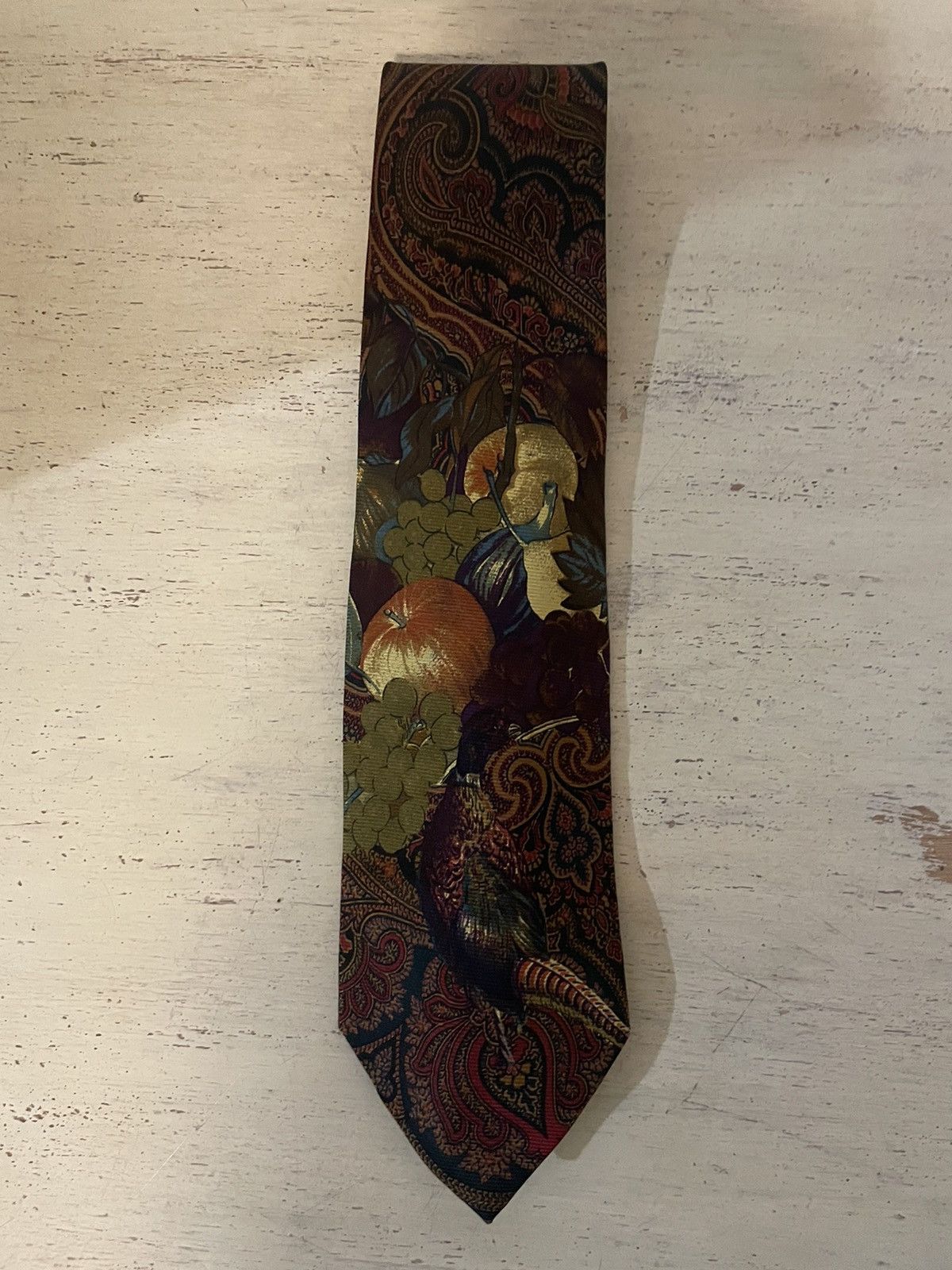 Polo Ralph Lauren × Vintage Rare Paisley-Fruit Pheasant Print Silk Tie Size ONE SIZE - 1 Thumbnail