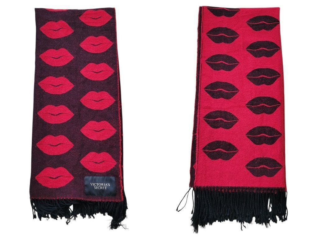 Victoria's Secret Victoria Secret Lips Print Throw Scarf Red Black 51" x 58" Size ONE SIZE - 1 Thumbnail
