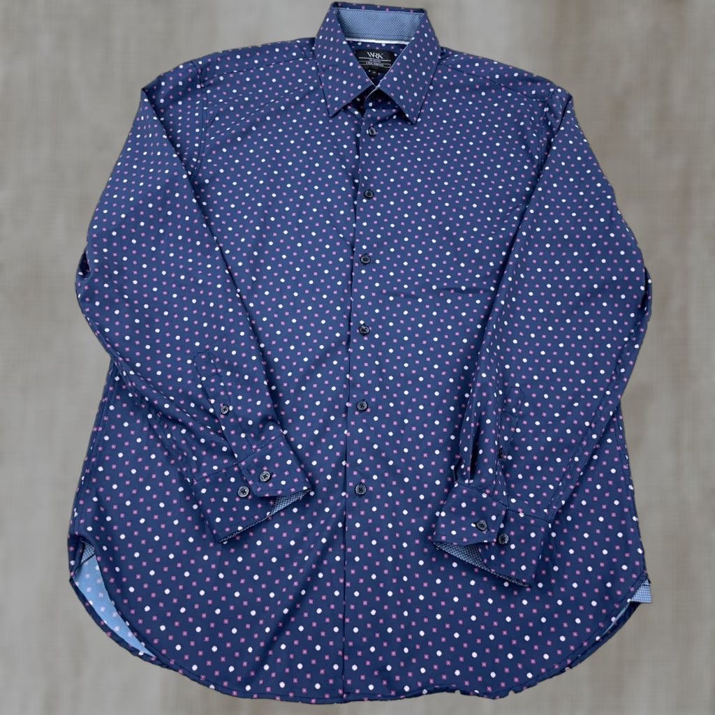 Vintage WRK Shirt Men XL Blue Pink Button Up Spotted Performance Flip Cuff Rest Karma Size US XL / EU 56 / 4 - 1 Thumbnail