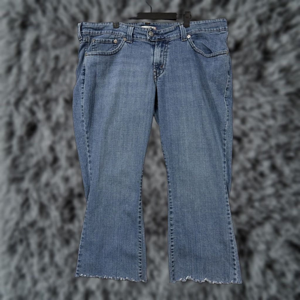 Levi's Levis Jeans 24W Plus Blue Stretch Denim Flare Raw Hem Crop 26.5in Inseam 43in Waist Womens Plus Size 24W Medium Denim Jeans Size 42" / US 20 - 1 Thumbnail