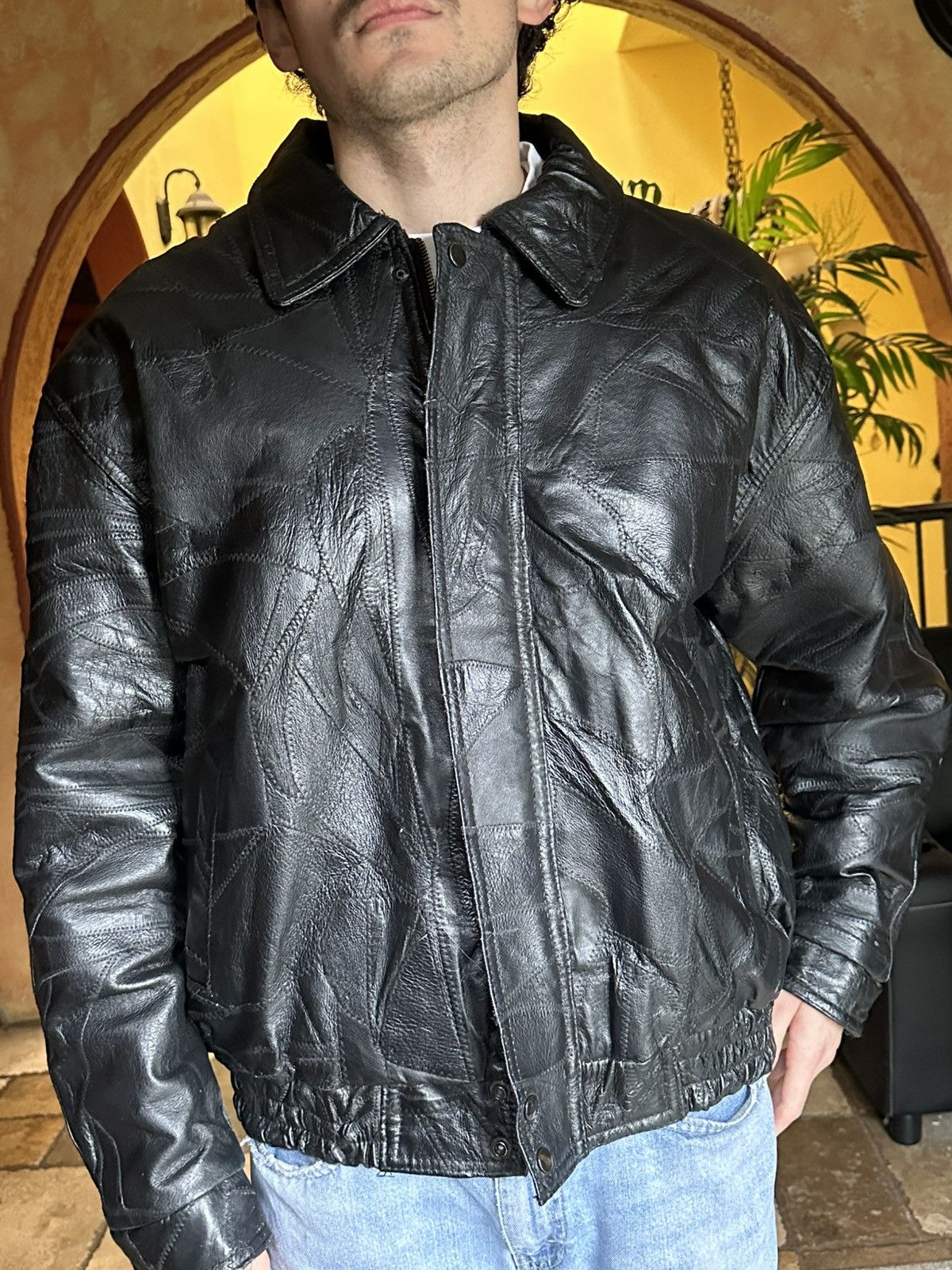 Vintage 🪡 Vintage Black Leather Patchwork Bomber Jacket Size US XL / EU 56 / 4 - 3 Thumbnail
