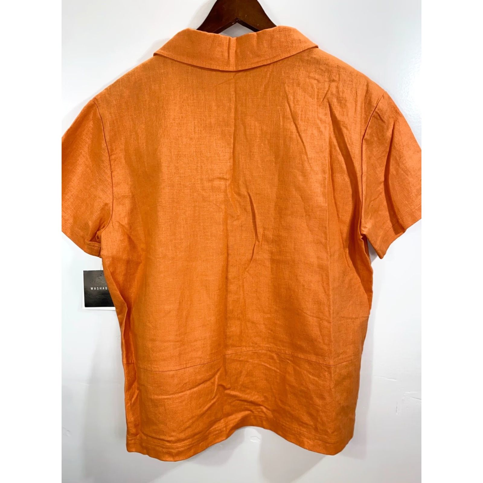 Vintage Island Influence Orange Womens Button-Down Short Sleeve Casual Shirt 10 Adult Regular Linen Blend Solid Collar Down Size L / US 10 / IT 46 - 2 Thumbnail