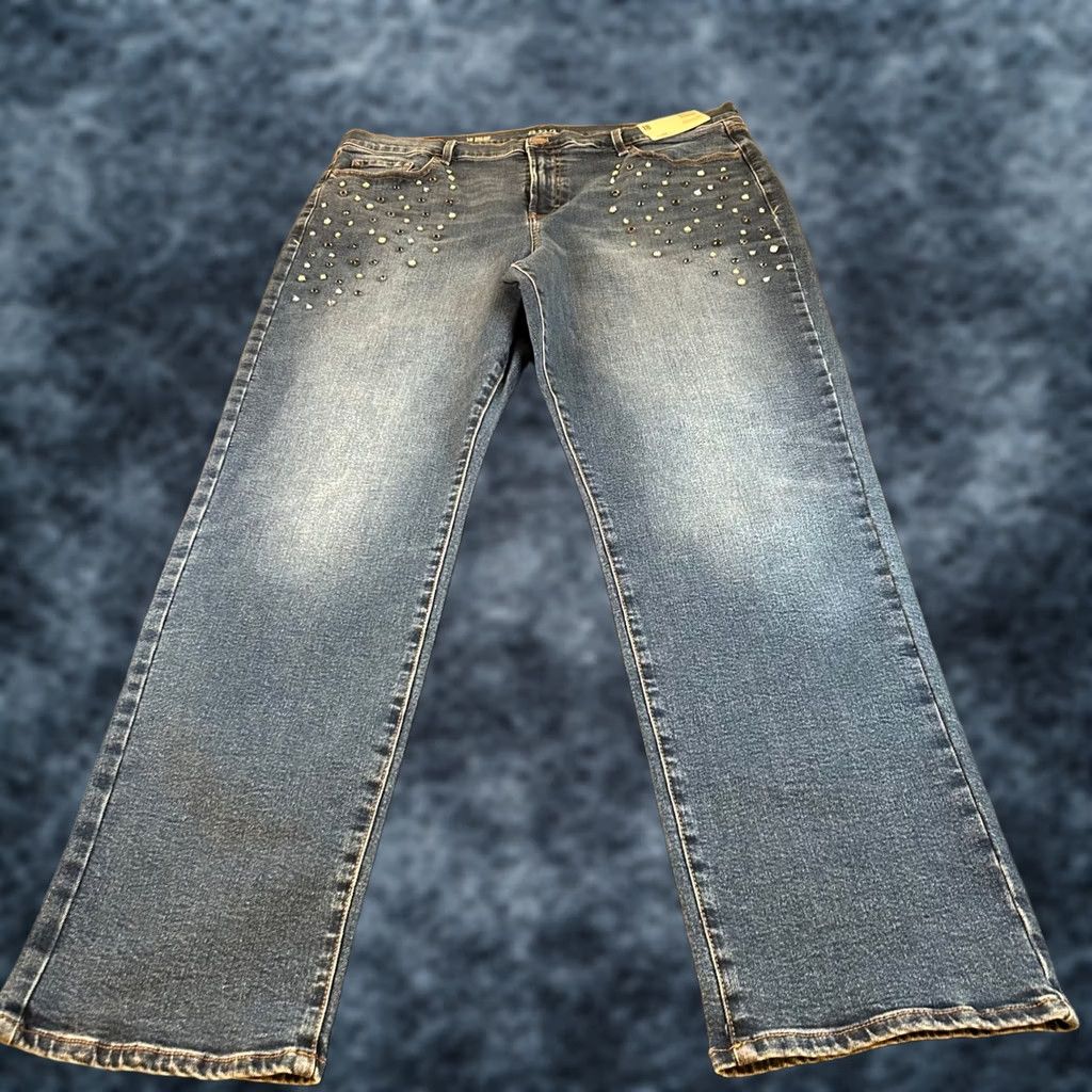 Vintage VINTAGE ANA High Rise Straight Jeans Embellished Rhinestone Denim Pants Womens 18 NWT Size 40" / US 18 - 1 Thumbnail