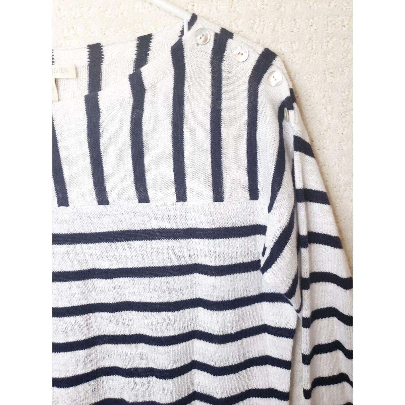 Eileen Fisher Eileen Fisher Petites Nautical Cotton Striped Pullover Sweater Button Shoulder PP Size XXS / US 00 / IT 34 - 4 Thumbnail