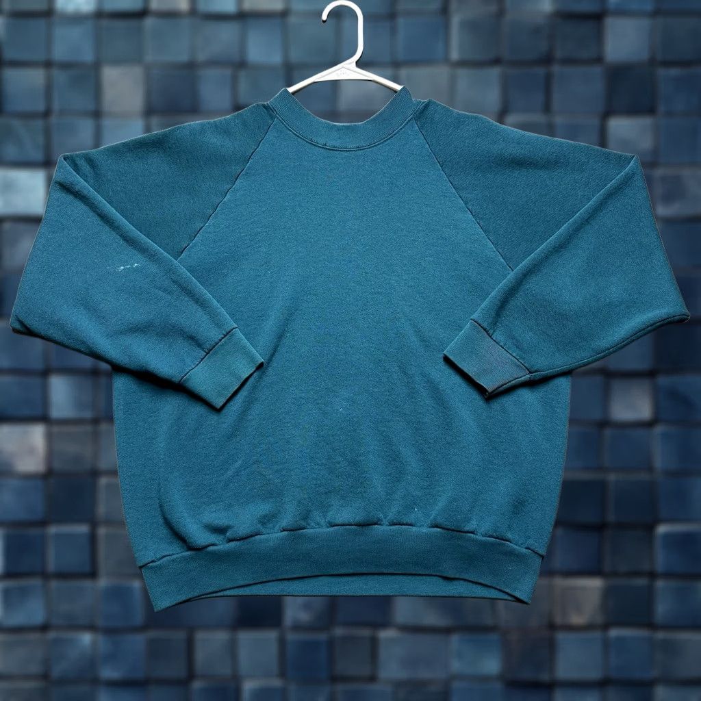 Fruit Of The Loom Vintage Fruit of the Loom Sweatshirt Womens XL Teal Blank Crewneck USA 90s Size XL / US 12-14 / IT 48-50 - 1 Thumbnail