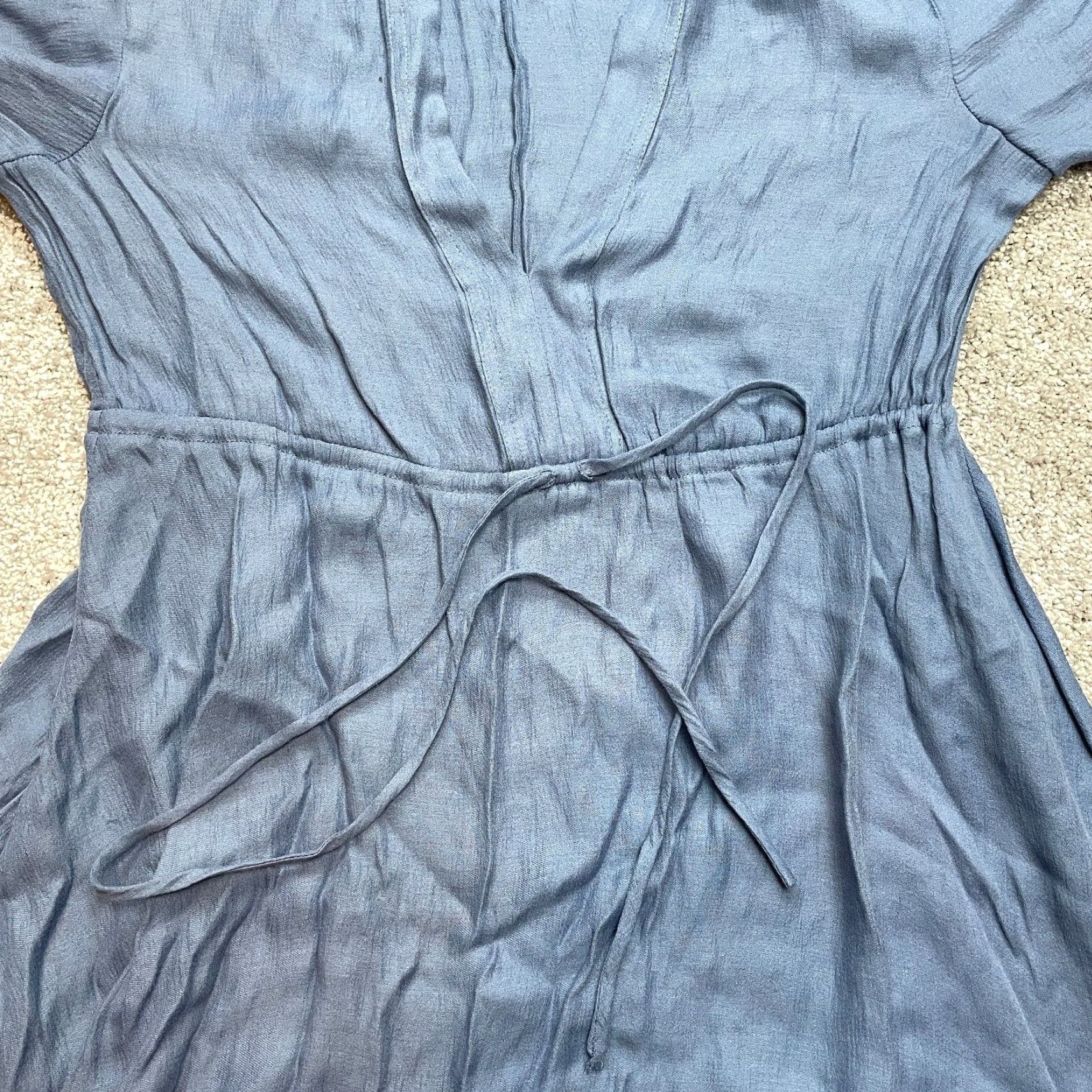 Bcbgmaxazria BCBGMAXAZRIA Blouson Dress Womens XS Blue Long Sleeve V-Neck Tie Waist Midi Dress Size XS / US 0-2 / IT 36-38 - 7 Thumbnail