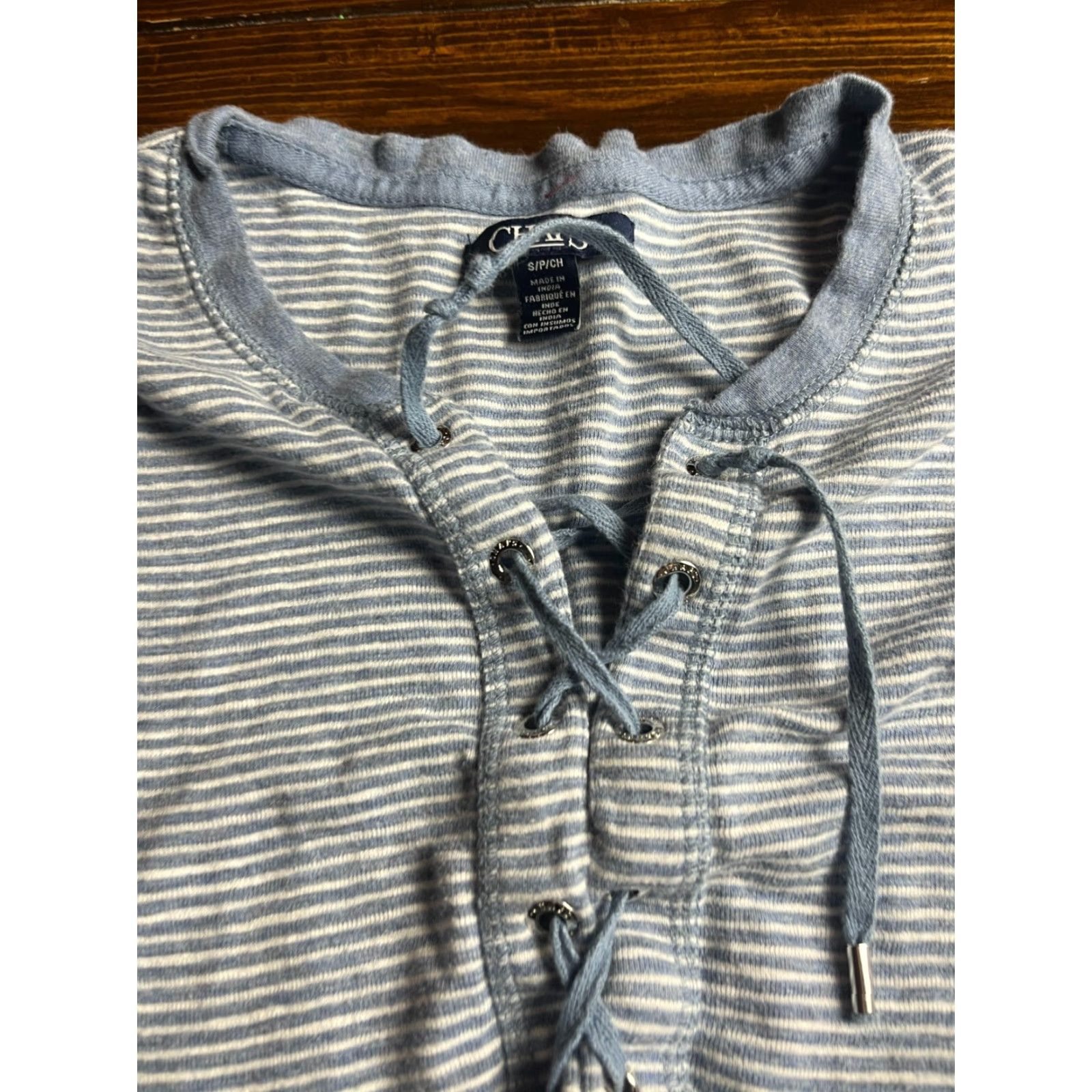 Chaps Chaps Shirt Women's Size Small Striped Lace Up Blue White Multicolor Casual Short Sleeve T-Shirt Regular Womens - Chaps Size S / US 4 / IT 40 - 5 Thumbnail