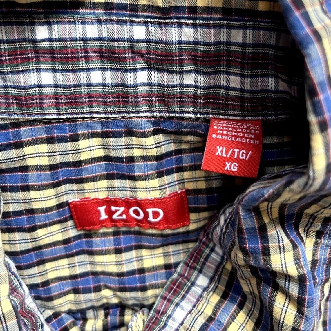 Izod IZOD Mens Shirt Long Sleeve XL Blue Yellow Black Plaid Button Down Classic Fit Size US XL / EU 56 / 4 - 4 Thumbnail
