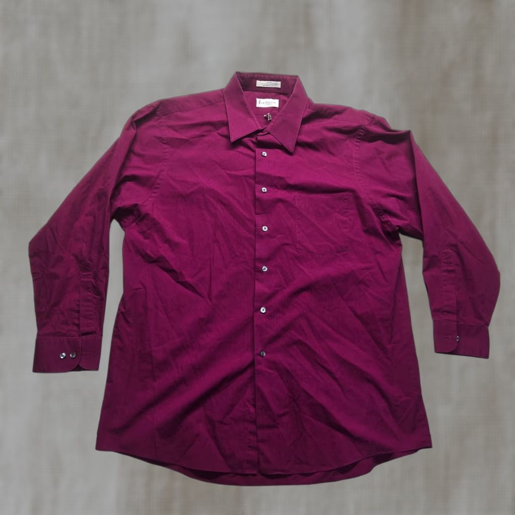 Van Heusen VINTAGE Van Heusen Dress Shirt Purple 17 Regular Adult Men Wrinkle Resistant Solid Long Sleeve Button Collar Shirt Size 46R - 1 Thumbnail