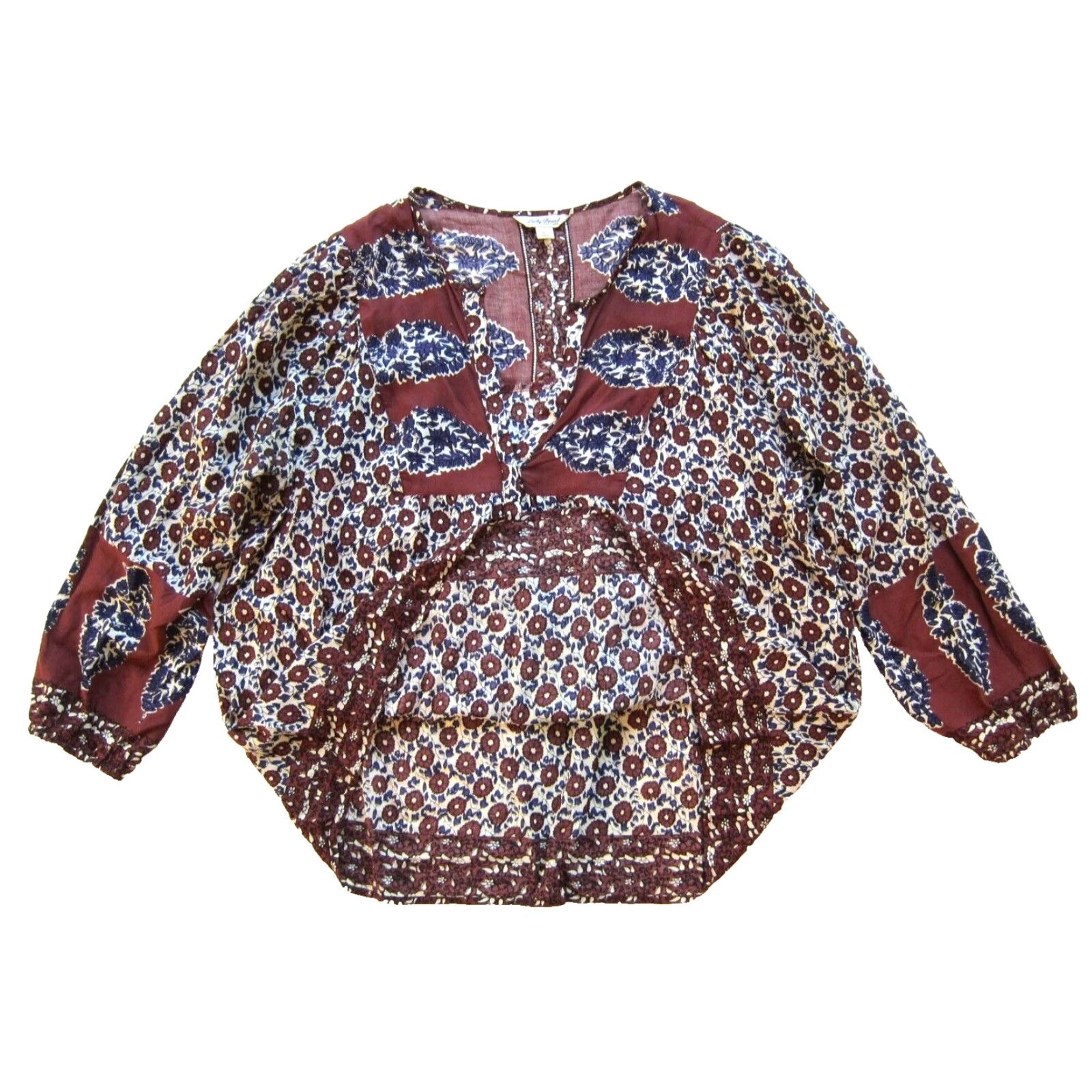 Lucky Brand Lucky Brand Blouse V-Neck Long sleeve Floral 100% Rayon Red Purple Peasant Large Women Size L / US 10 / IT 46 - 5 Thumbnail