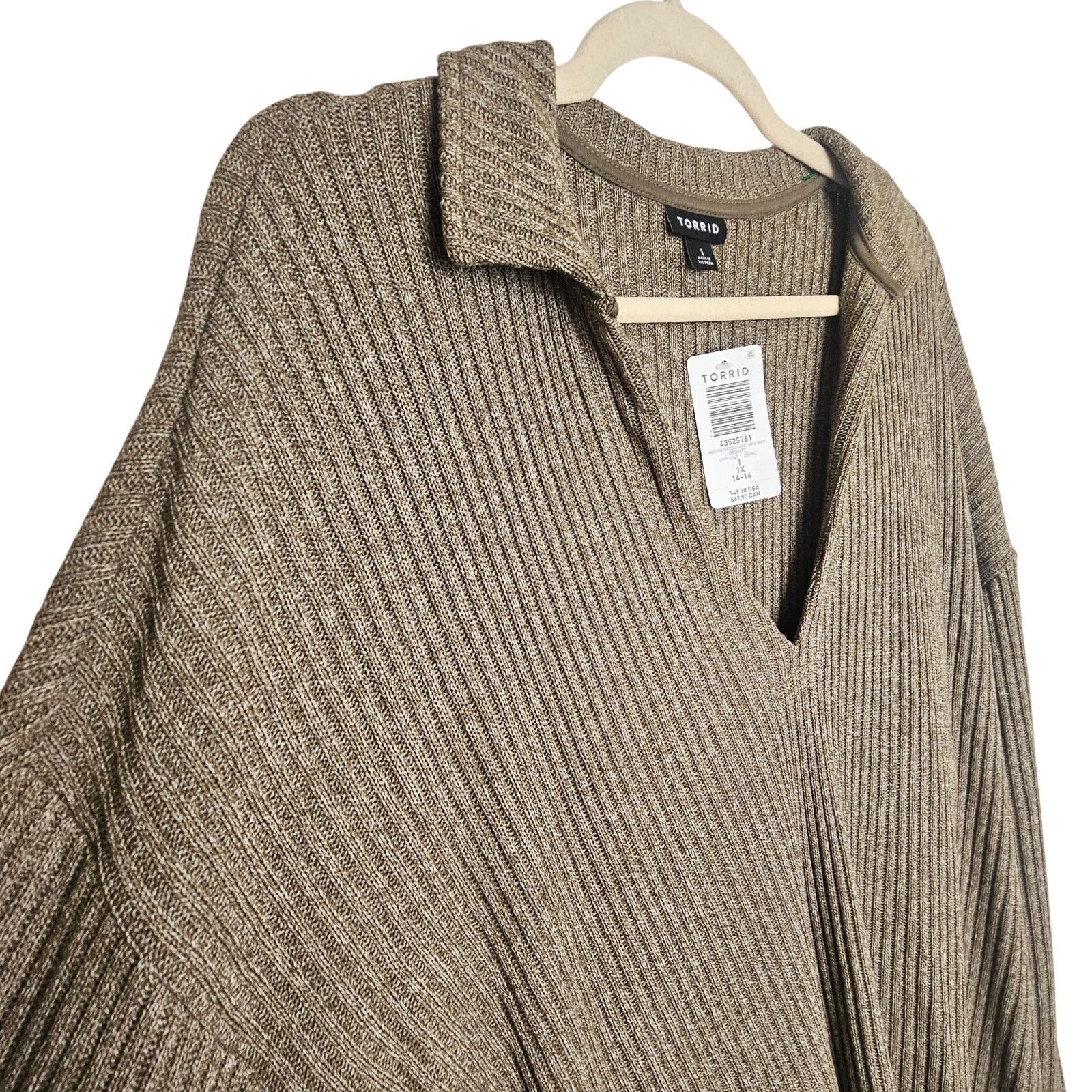 Corridor Torrid Womens Ribbed Collared Hacci Knit Bronze Sweater Size XL / US 12-14 / IT 48-50 - 6 Thumbnail