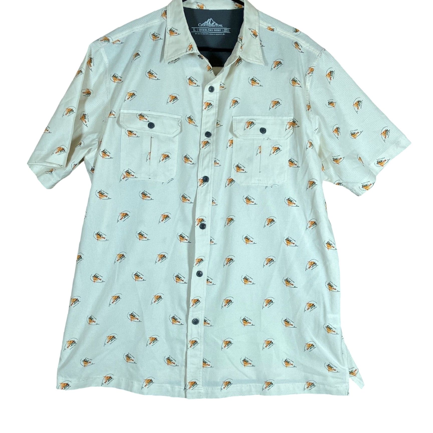 Croft & Barrow Croft & Barrow Mens Shirt Cream "Gon Fishin" Quick Dry Button Up Gorpcore Large Short Sleeve Mens Shirt Size US L / EU 52-54 / 3 - 2 Thumbnail