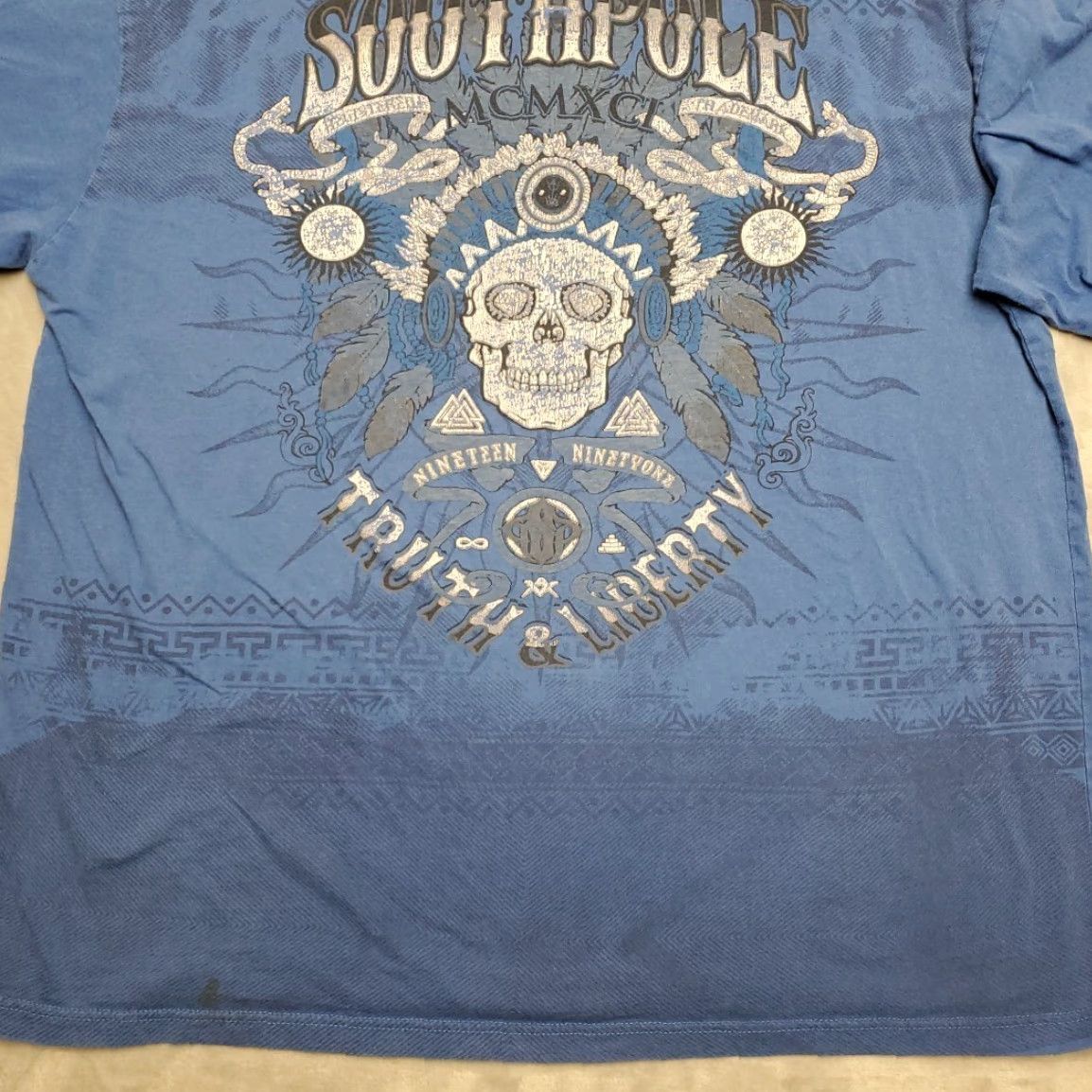 Southpole Southpole Shirt Mens 5XB Blue Cotton T-Shirt 90s Grunge Skater HipHop Tribal Tee Mens Big & Tall Size US XXL / EU 58 / 5 - 2 Thumbnail