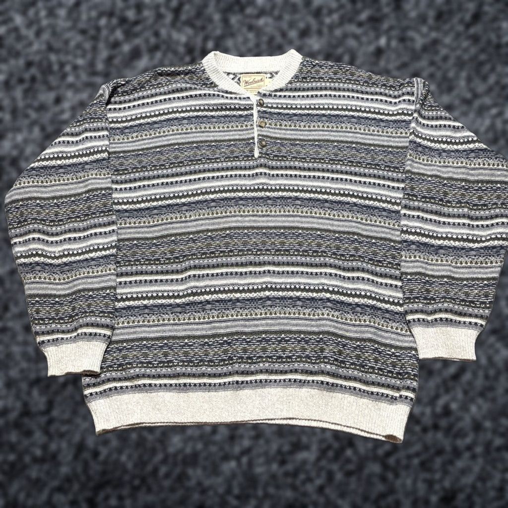 VINTAGE Woolrich Sweater Men Large Multicolor Striped Henley