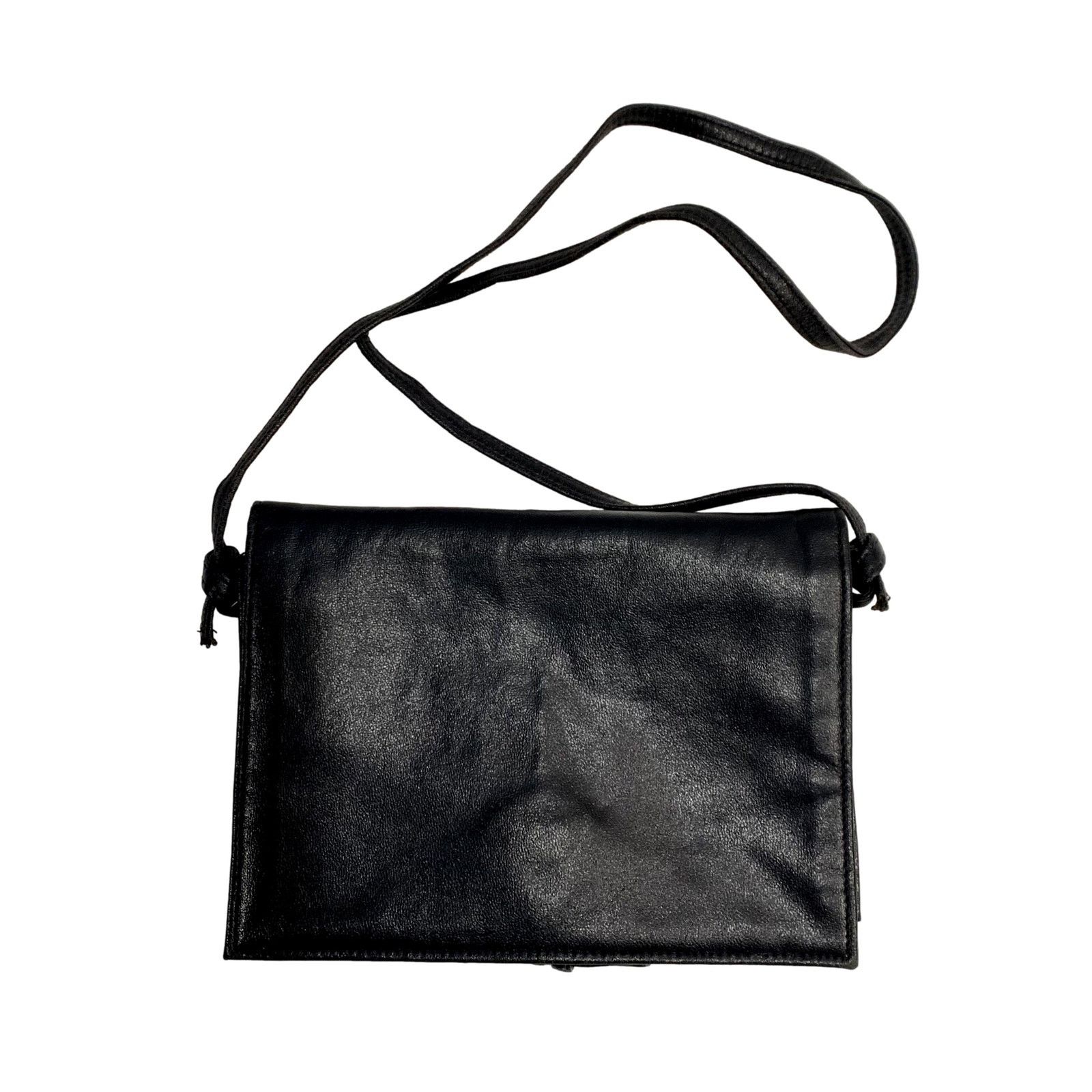 Vintage 70s Mod Markay Dark Blue Leather Shoulder Bag w Flap and Bow Size ONE SIZE - 2 Thumbnail