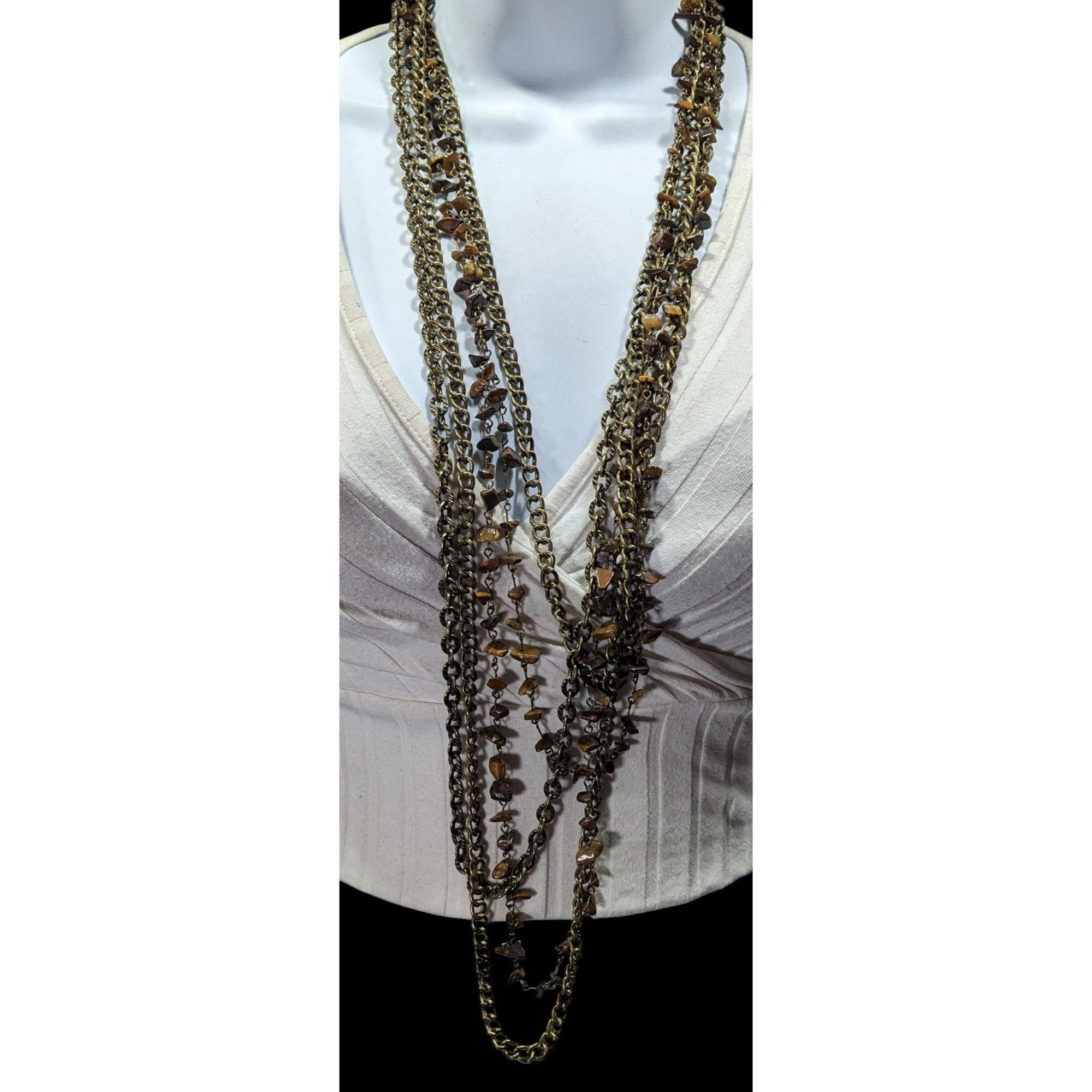 Other Multilayer Tiger Eye Chip Antiqued Gold Tone Chain Necklace Size ONE SIZE - 5 Thumbnail