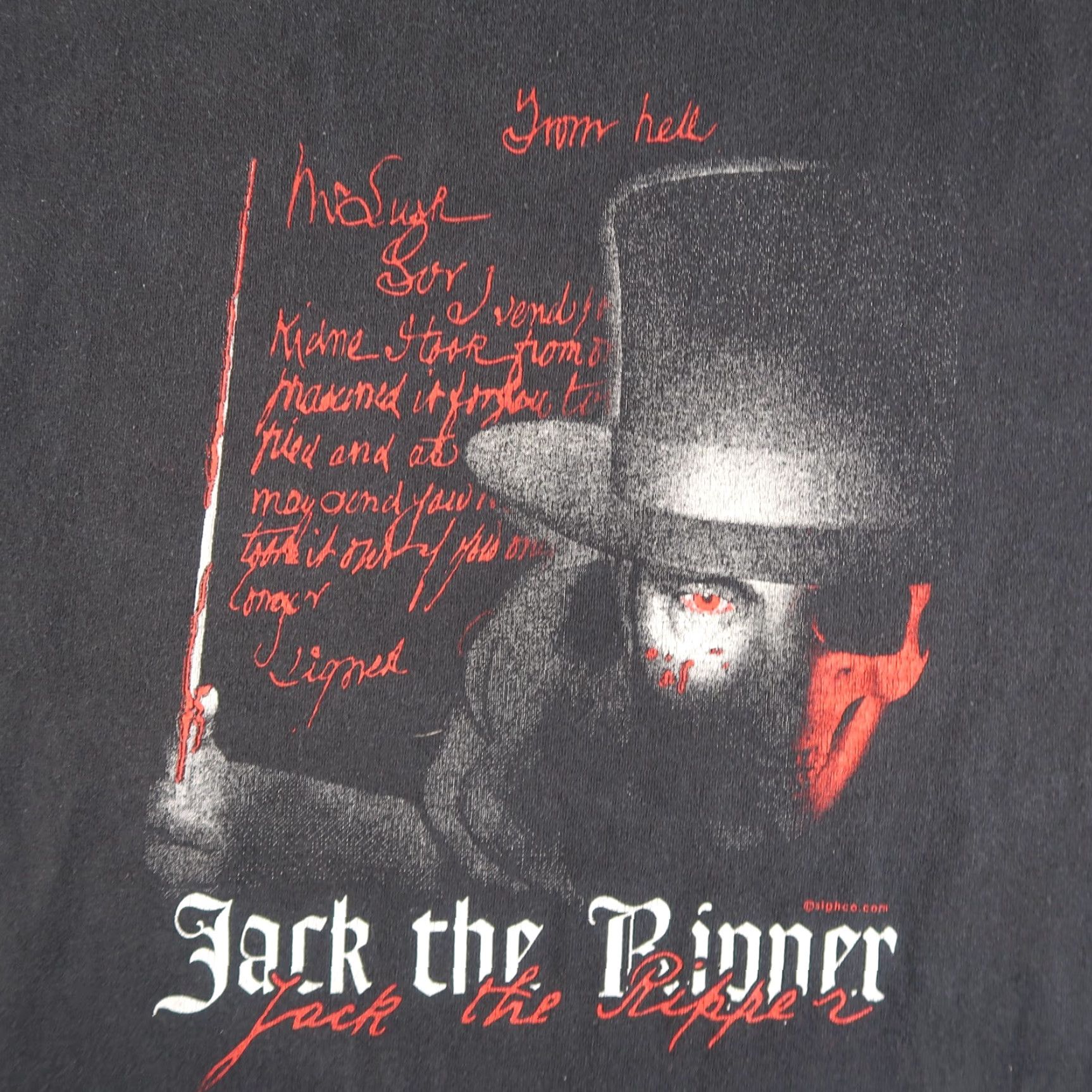 Gildan Vintage Y2K Jack The Ripper T Shirt Mens 4XL Gothic Black Cotton Graphic Print Crew Neck Short Sleeve Mild stain (as pictured) Size US XXL / EU 58 / 5 - 3 Thumbnail