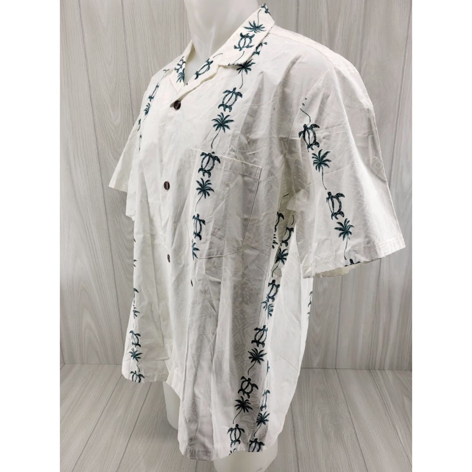 Paradise Paradise Bay Hawaiian White Sea Turtles Palm Trees Cotton S/S Shirt XL Men's Vintage Regular Short Sleeve Shirt Size US XL / EU 56 / 4 - 2 Thumbnail