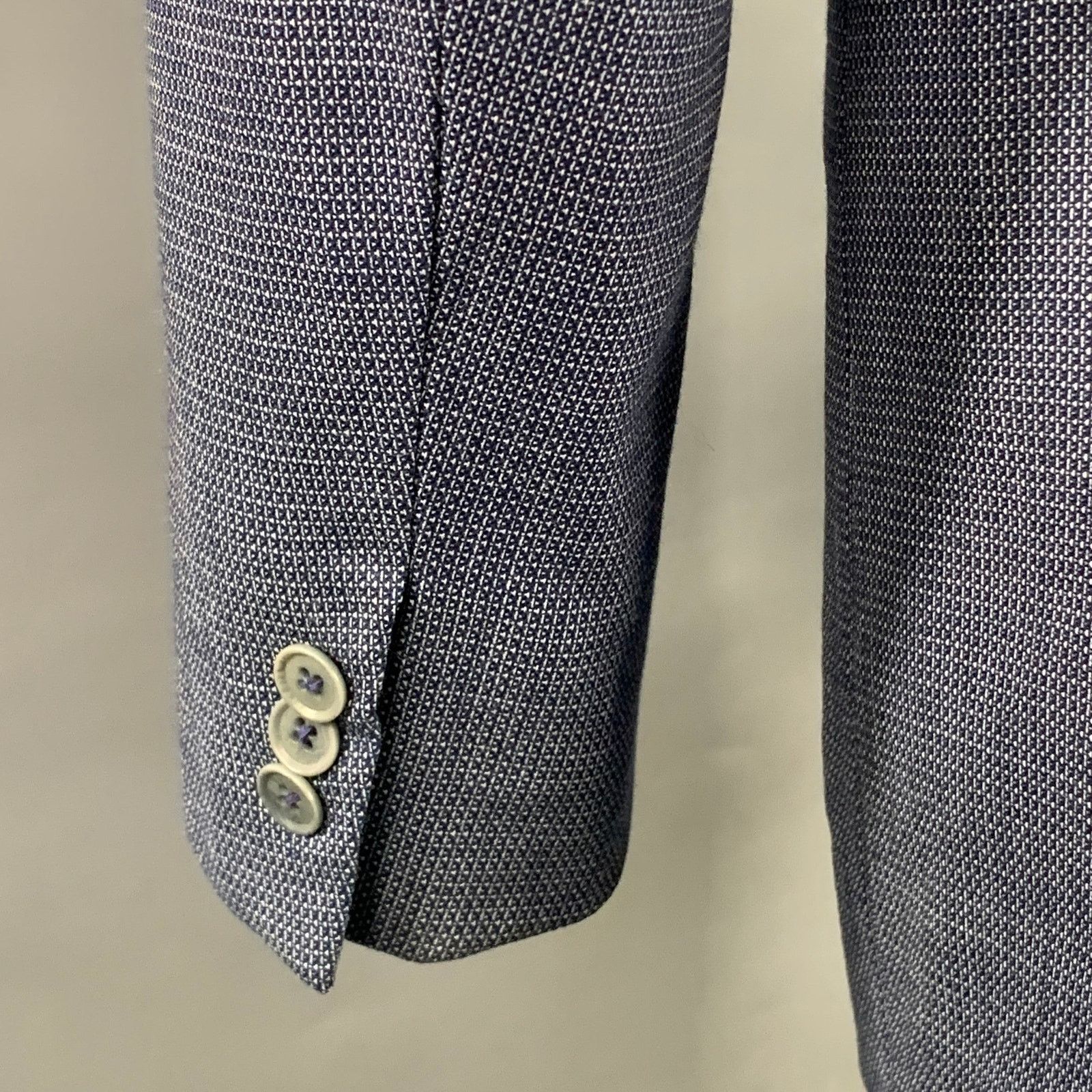 Isaia ISAIA Regular Navy White Woven Wool Notch Lapel Sport Coat Size 40R - 5 Thumbnail