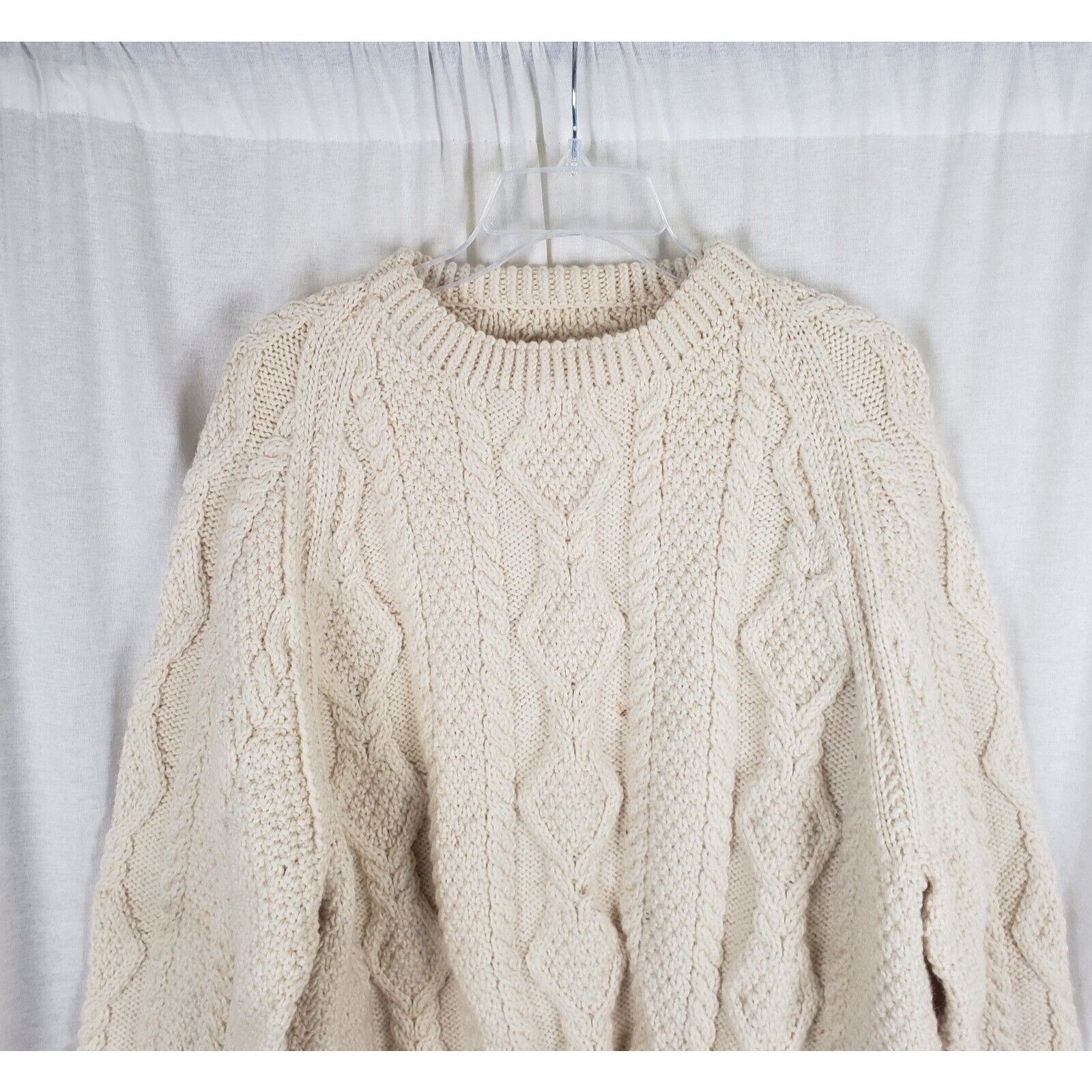Handmade Vtg Handmade Fisherman Cable Knit Wool Aran Sweater Cream L Size US XL / EU 56 / 4 - 2 Thumbnail
