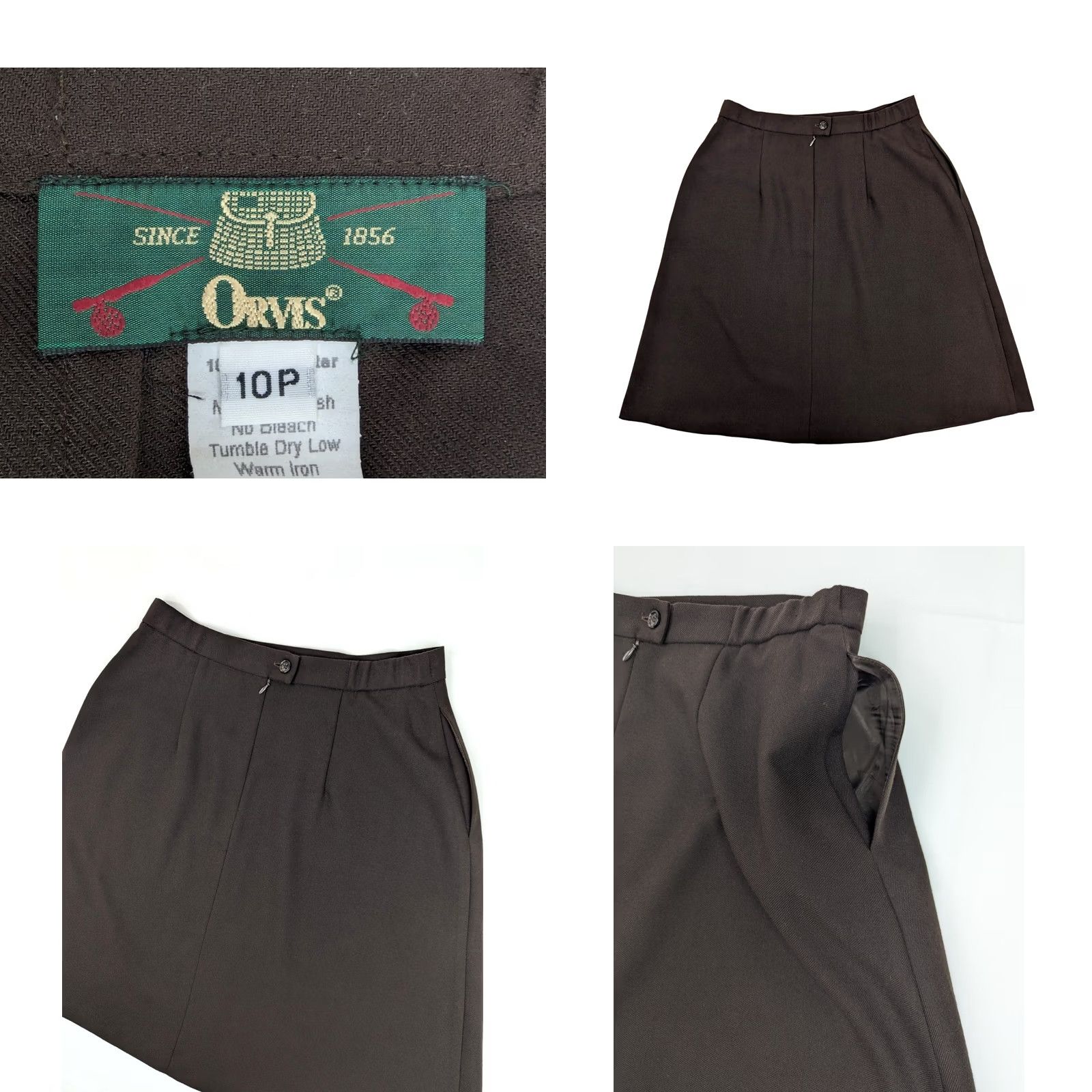 Orvis Orvis Skirt Women 10P Pleated Knee Length Wool-Look Polyester Tweed Brown 90s Vintage Rise Mid Elastic Slit Button 29x25 Size 32" / US 10 / IT 46 - 9 Thumbnail