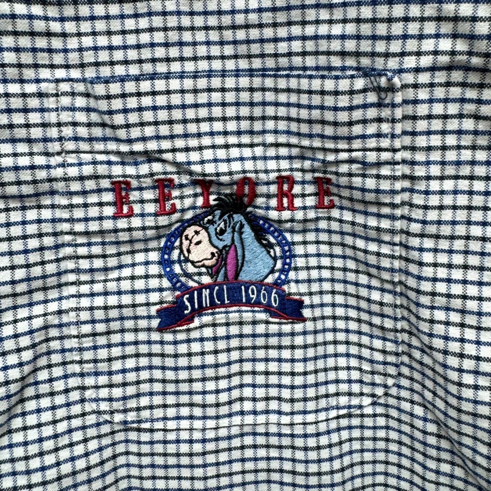 Disney VINTAGE Disney Eeyore Button Up Shirt Mens Plaid Embroidered The Disney Store Medium White Cotton 100% Button-Down Collar Mens Size US M / EU 48-50 / 2 - 4 Thumbnail