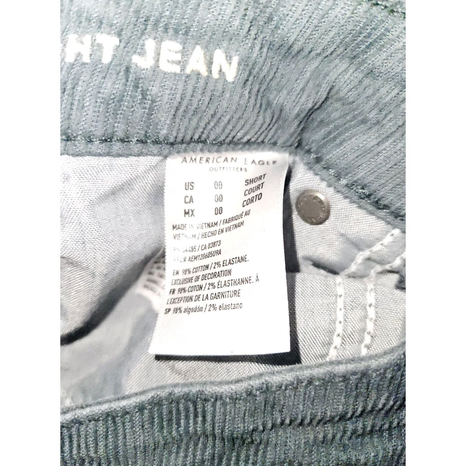 American Eagle Outfitters VINTAGE American Eagle Outfitters Mom Straight Jeans Corduroy Green 00 Short Mid Rise Womens 90s Grunge College Logo Pockets Stretch Solid Size 24" / US 00 / IT 34 - 4 Thumbnail