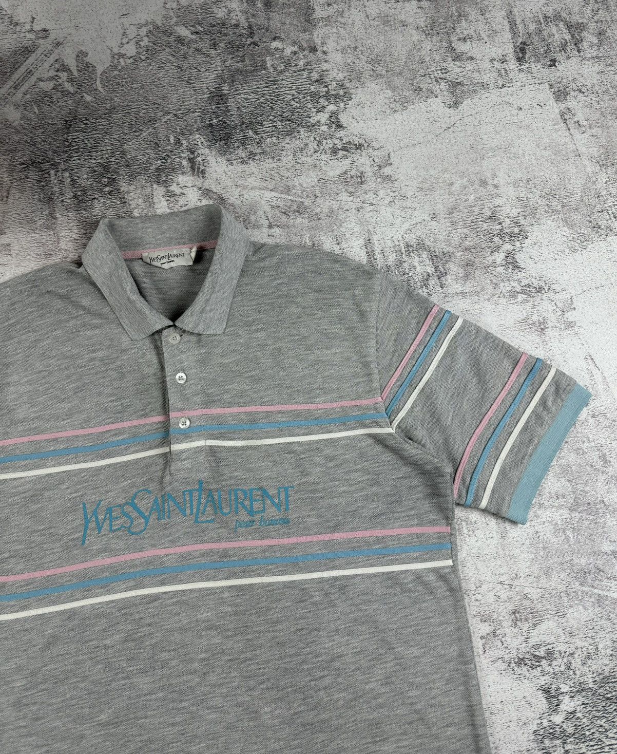 Yves Saint Laurent 90S Yves Saint Laurent YSL Striped Big Logo Polo T Shirt Tee Size US L / EU 52-54 / 3 - 5 Thumbnail