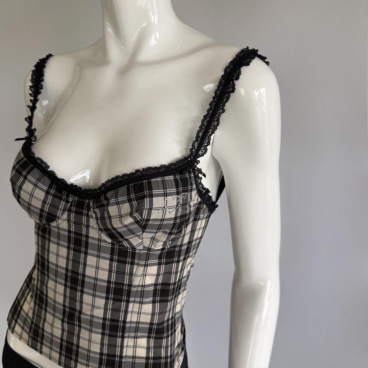 Blumarine Archival Vntg 00s Blugirl Blumarine Plaid Lace Bustier Top Size S / US 4 / IT 40 - 2 Thumbnail