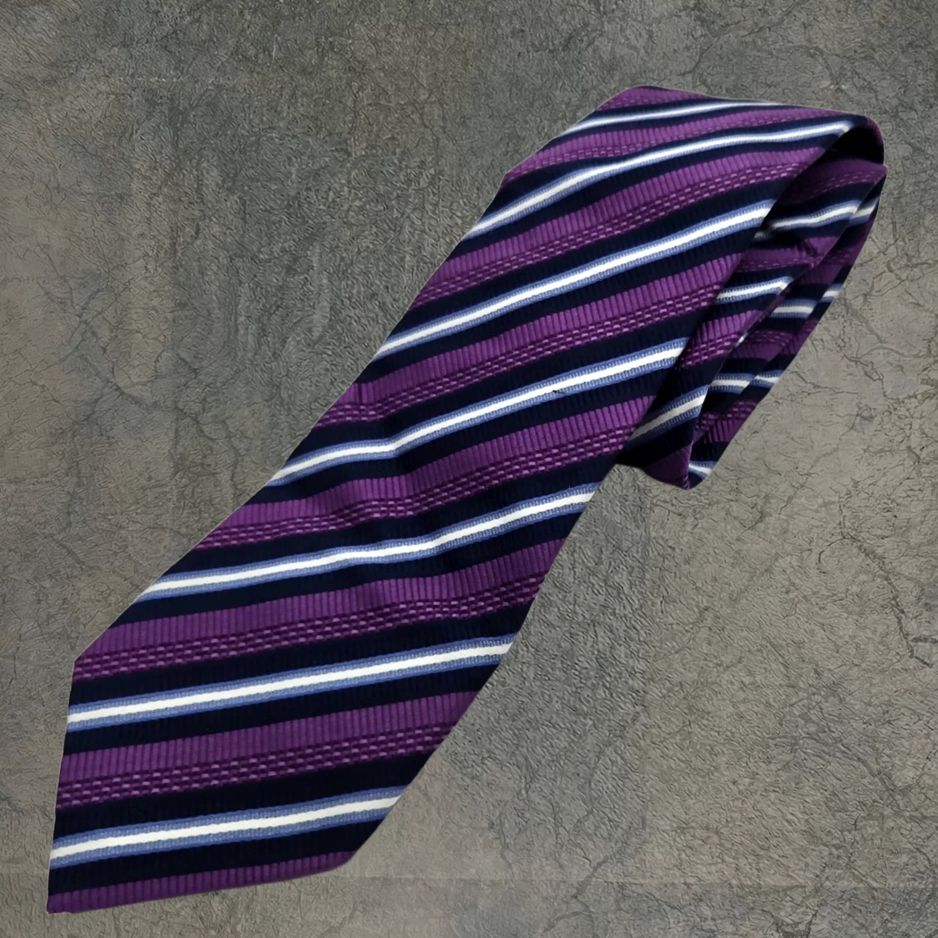 Jz Richards Tie Purple Striped Silk Necktie Handmade Usa Navy Blue White 3.25" Mens, Men's