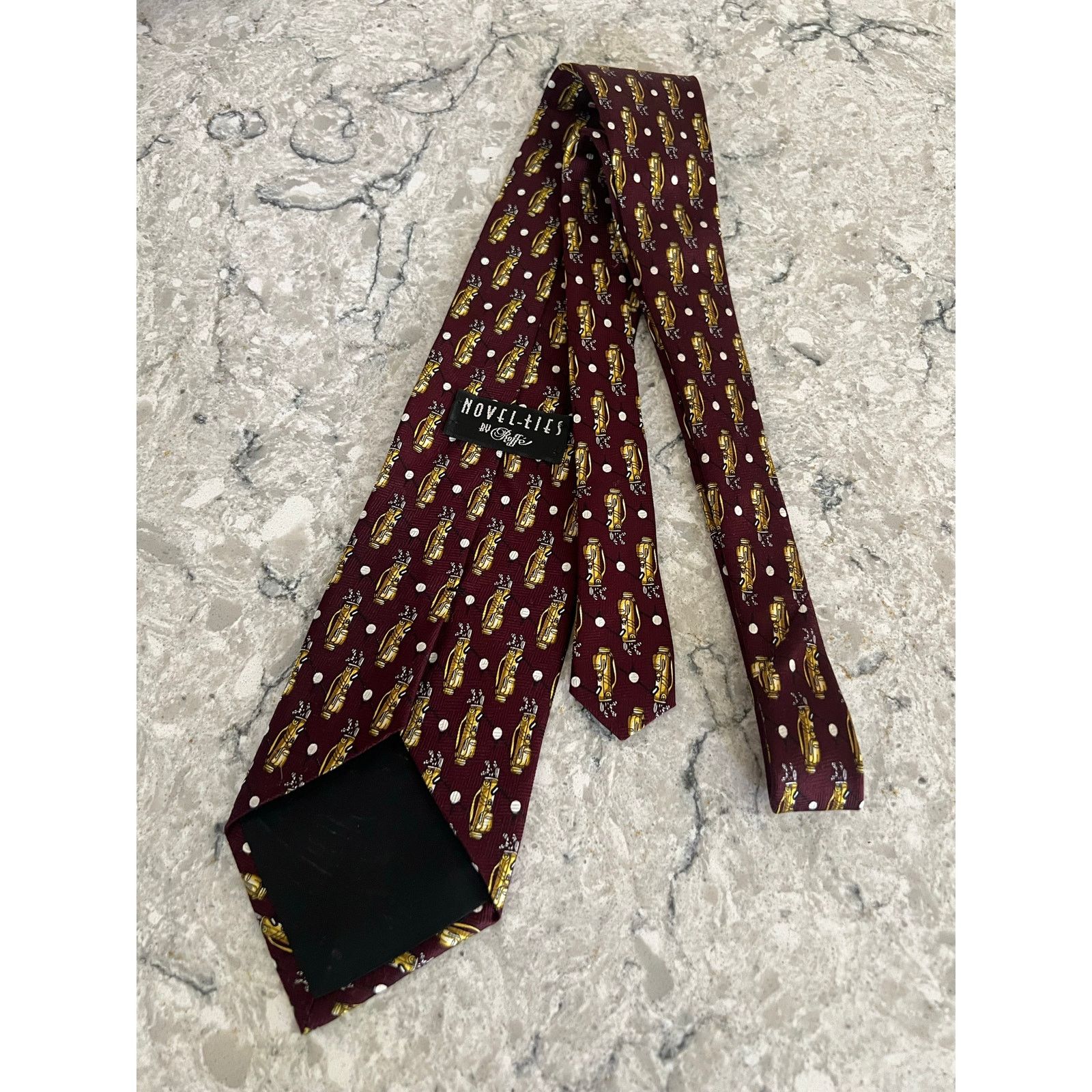 Vintage Vintage Golf Themed 100% Silk Neck Tie Red Gold Golf Bag Size ONE SIZE - 3 Thumbnail