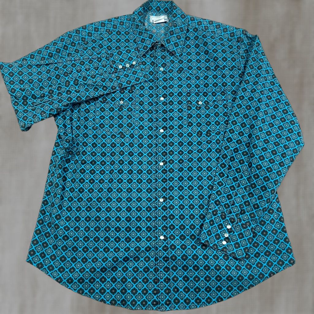 Wrangler VINTAGE Wrangler Western Shirt Men XL Teal Blue Pearl Snap Button Up Cowboy Wrancher Size US XL / EU 56 / 4 - 1 Thumbnail