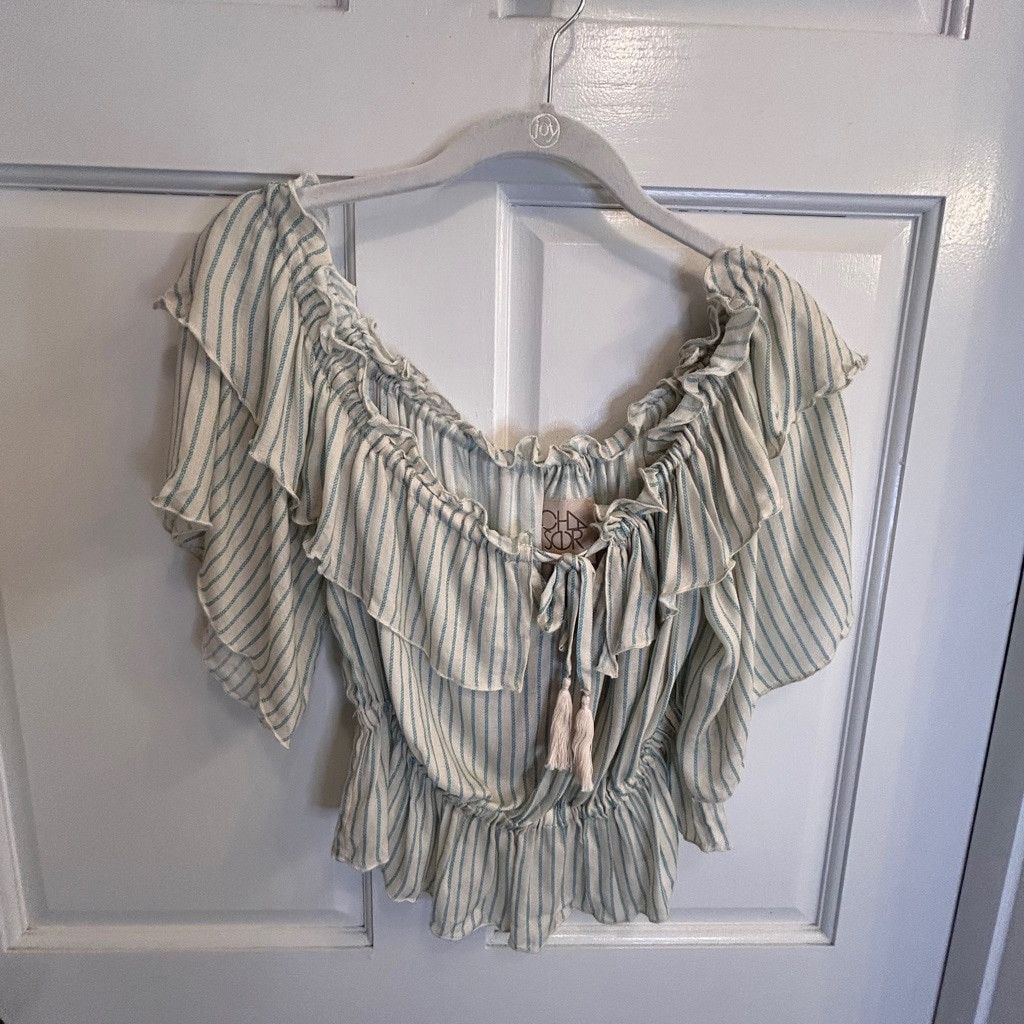 Chaser Brand Women's Chaser crop Top Size S ruffle White w/ green Stripe Size S / US 4 / IT 40 - 1 Thumbnail