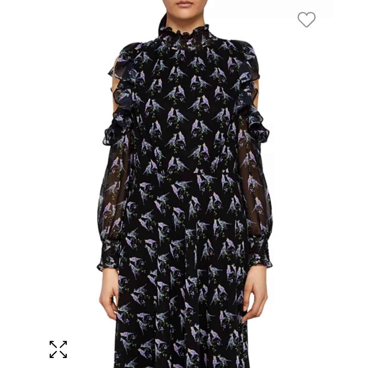 Ted Baker Ted Baker Hilaina Love Birds Black Cold-Shoulder Midi Dress Size M / US 6-8 / IT 42-44 - 3 Thumbnail