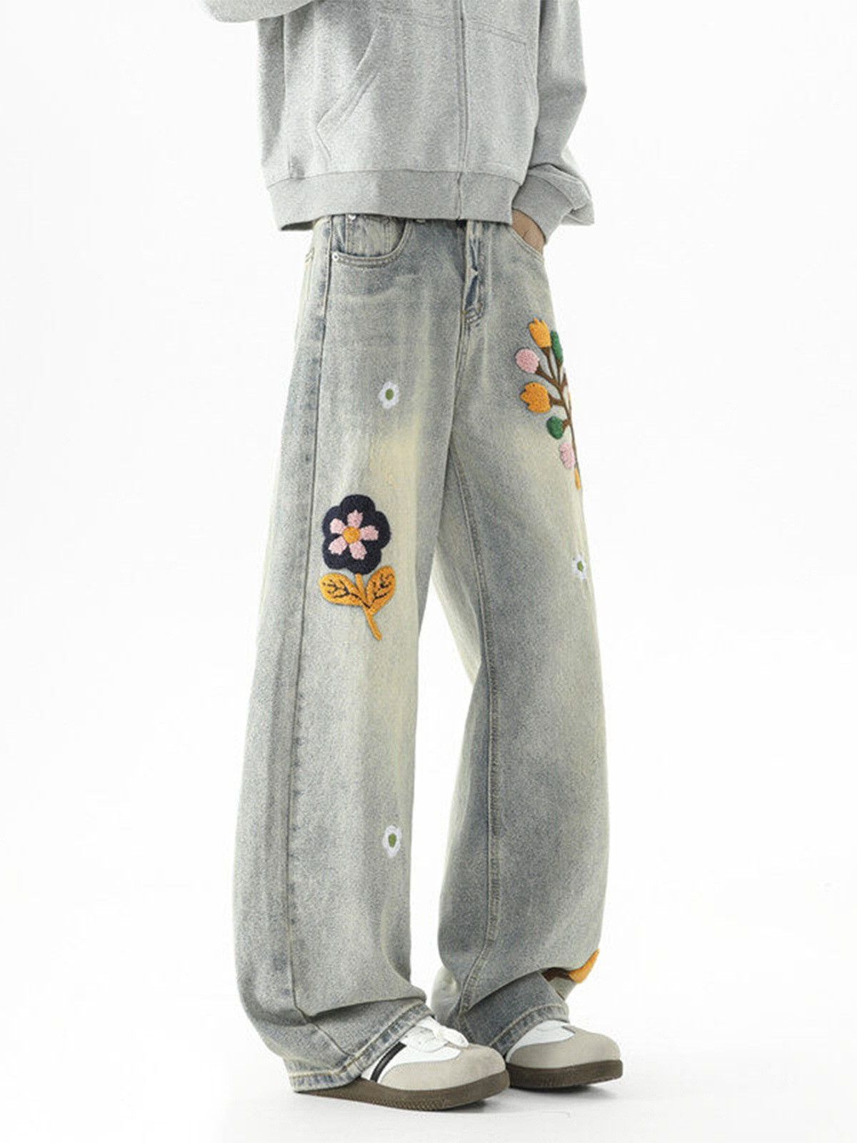 Vintage Men's Street Clean-Fit Denim Jeans with Floral Embroidery Size US 32 / EU 48 - 5 Thumbnail