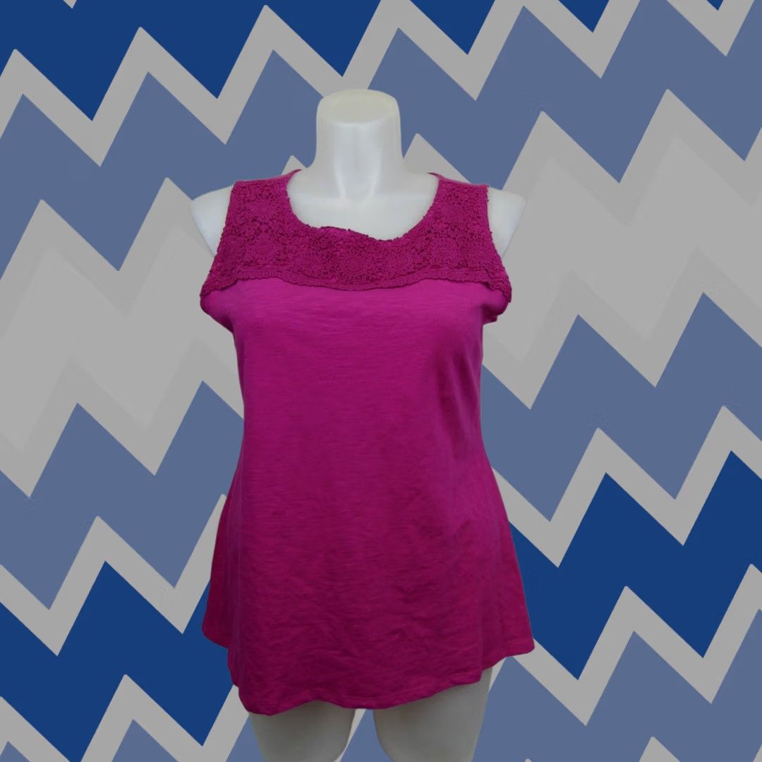 Charter Club Charter Club Blouse Sleeveless Crochet-Yoke Top 0X Plus Pink Cotton Womens Size XL / US 12-14 / IT 48-50 - 1 Thumbnail
