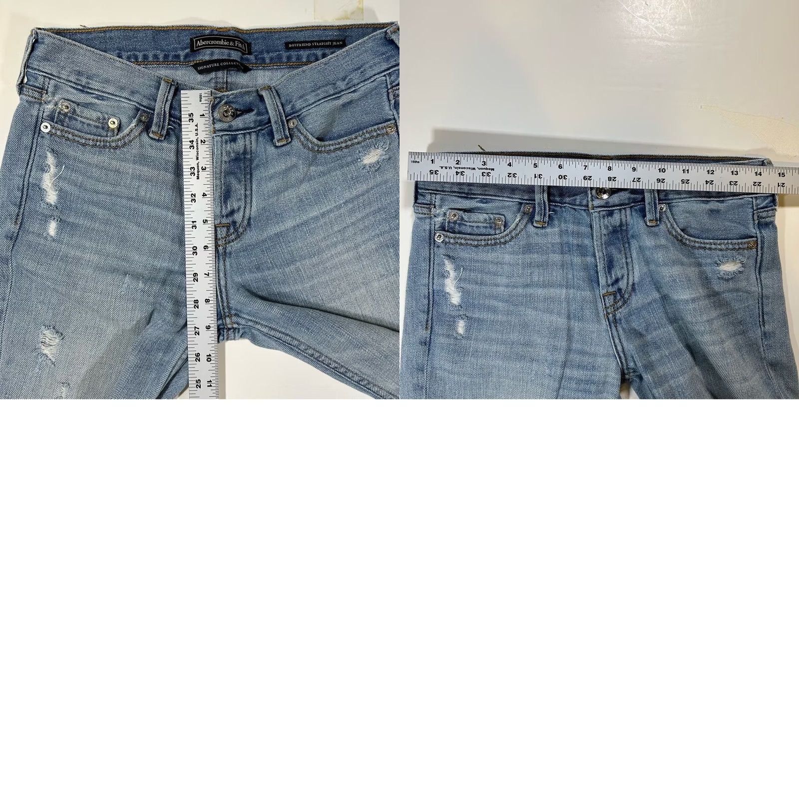 Abercrombie & Fitch Abercrombie and Fitch Jeans Boyfriend Straight Leg Womens 24" Blue Distressed Size 42" / US 20 - 8 Thumbnail