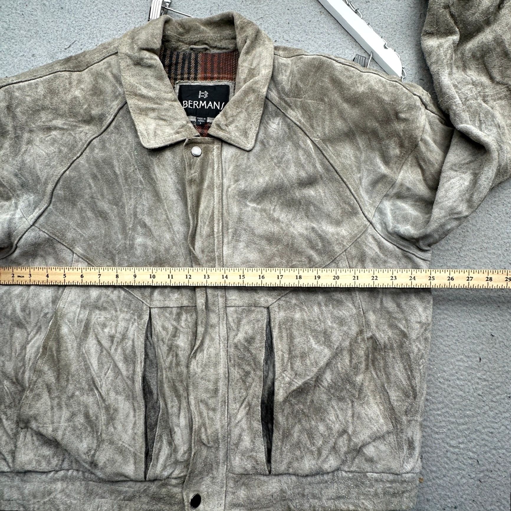 Ben Sherman VINTAGE Bermans Suede Leather Bomber Jacket Mens Large Gray Plaid Lined Size US L / EU 52-54 / 3 - 5 Thumbnail