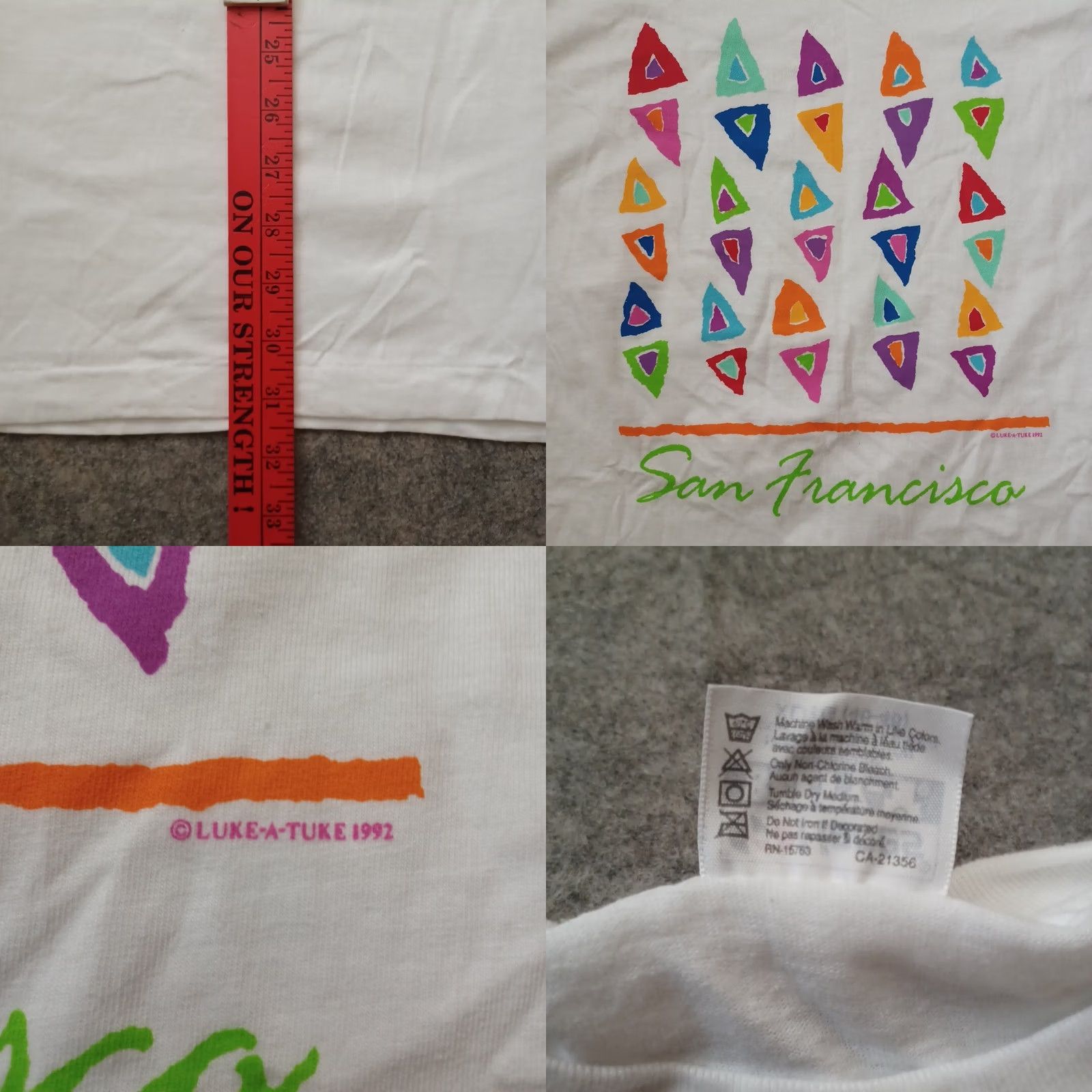 Hanes VINTAGE Hanes Beefy-T Shirt XL White Triangle Graphic USA Mens 1990s San Francisco California 90s Graphic Print Shirt Size US XL / EU 56 / 4 - 8 Thumbnail