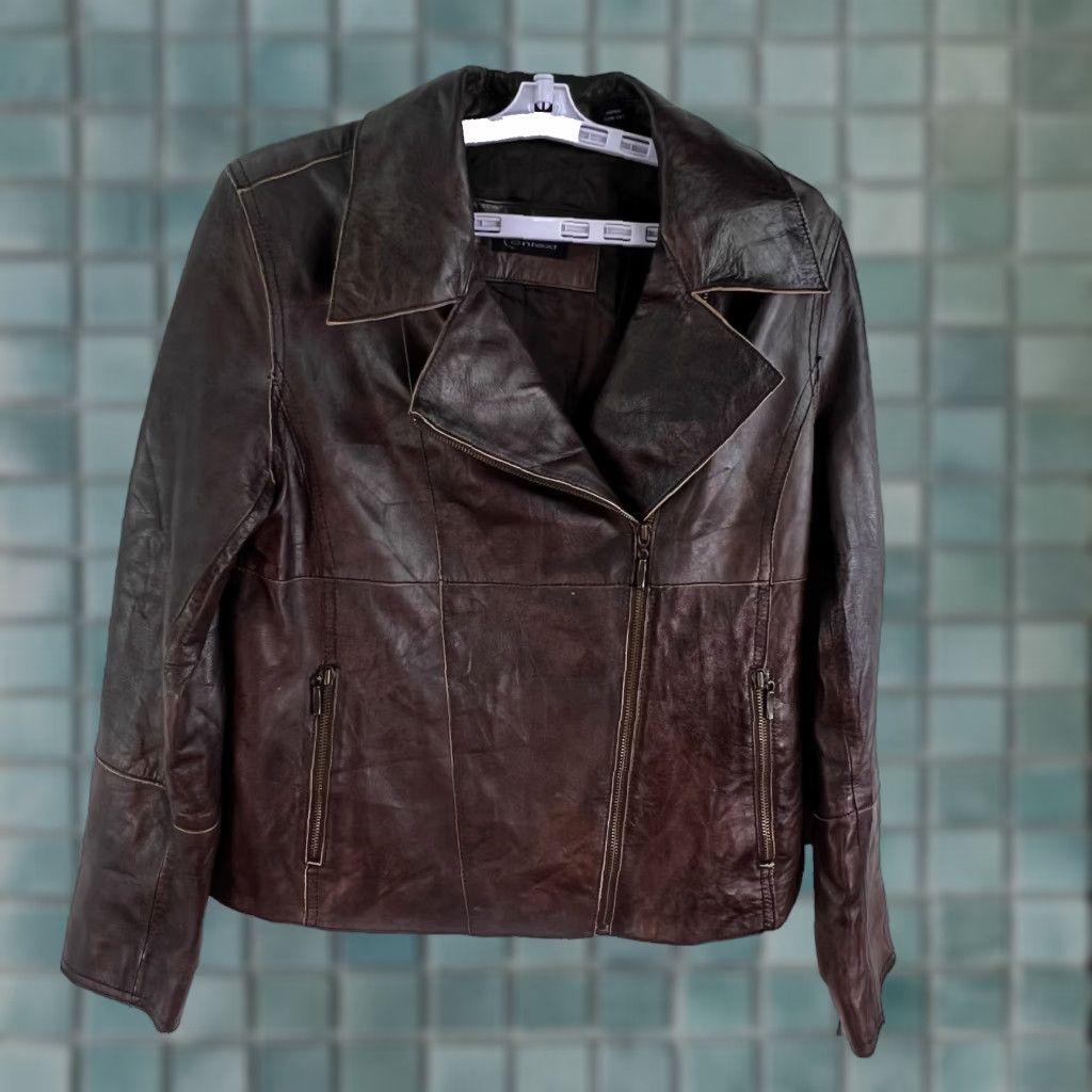 Vintage CONTEXT Leather Bomber Jacket Womens Size 12 Brown Size XL / US 12-14 / IT 48-50 - 1 Thumbnail