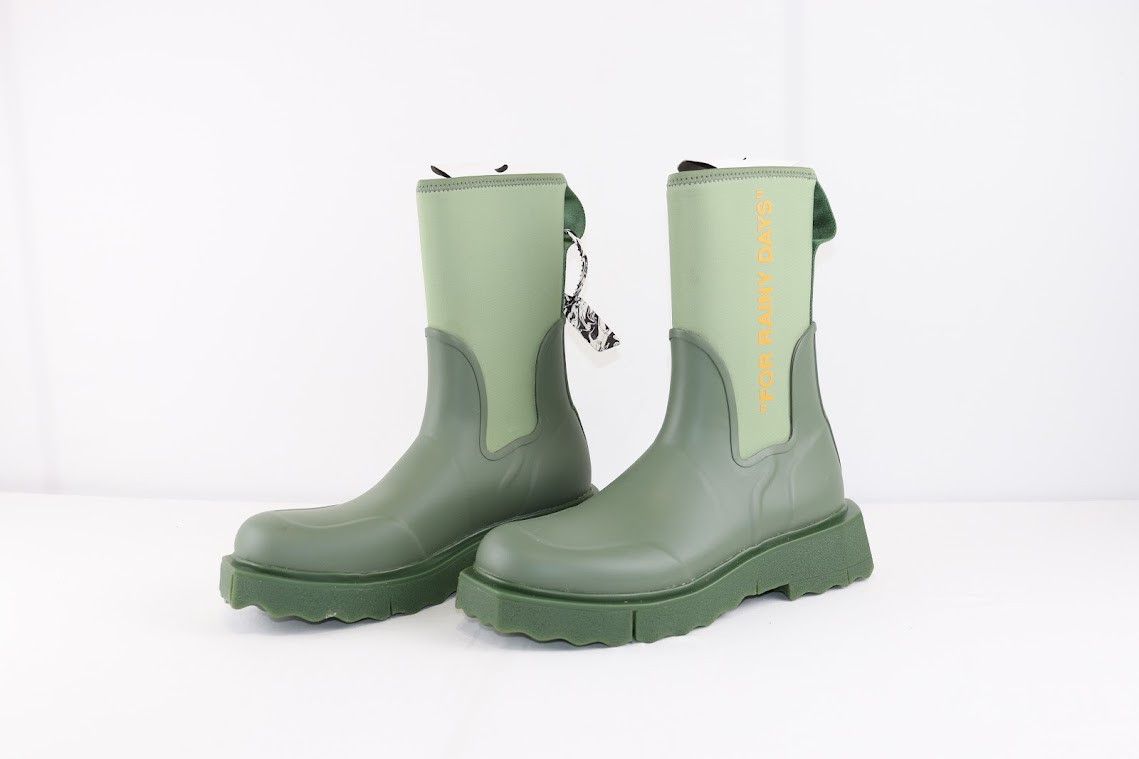 image of Off White O1Rshd1 New Rubber Neoprene Boots In Army Green Orange, Men's (Size 10)