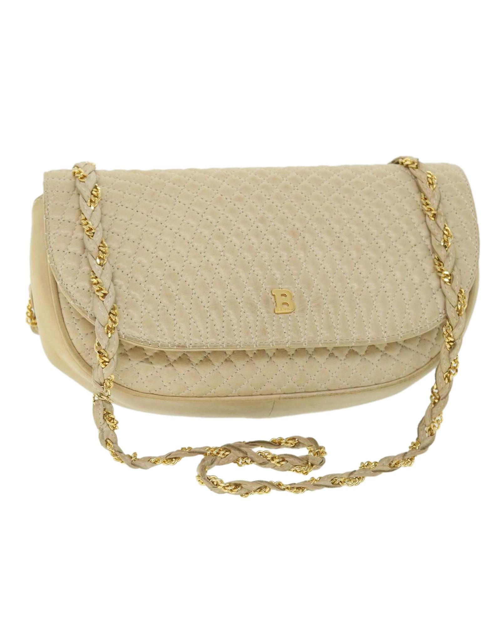 image of Bally Sophisticated Beige Leather Shoulder Bag, Women's