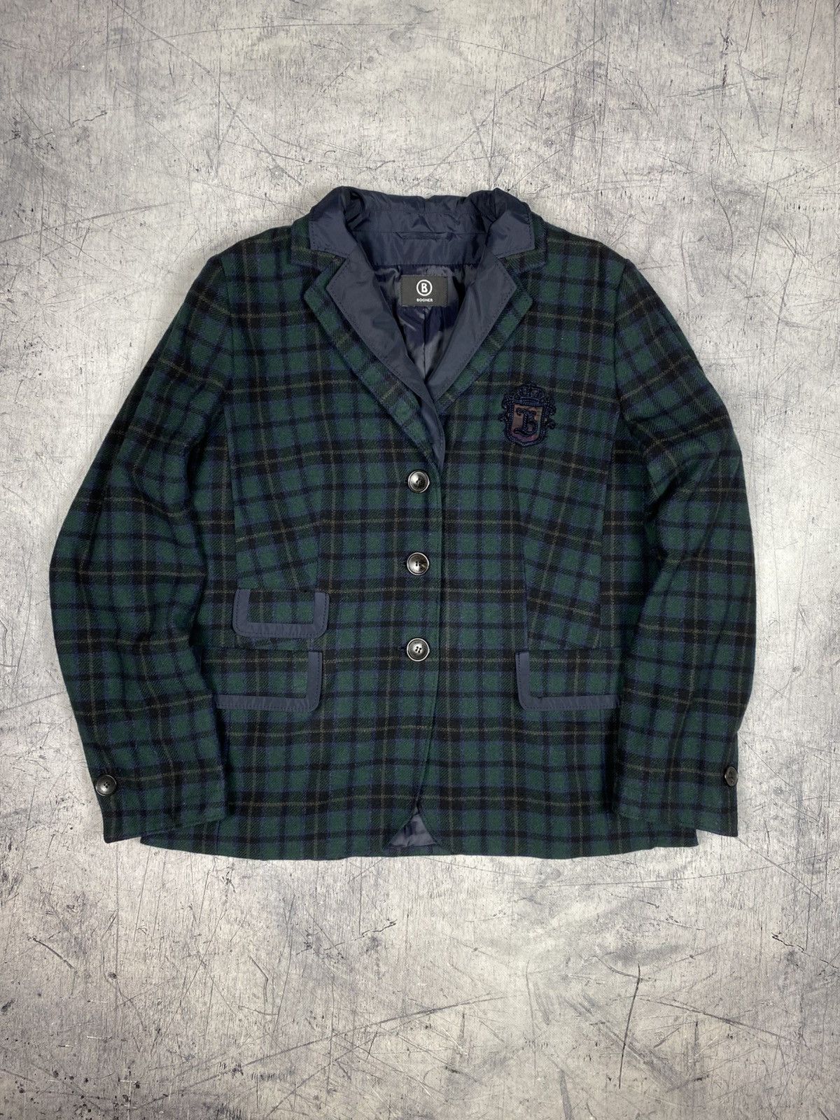 Bogner Bogner Wool Plaid Tartan Blazer Crest Patch Tailored Jacket Size XL / US 12-14 / IT 48-50 - 2 Thumbnail