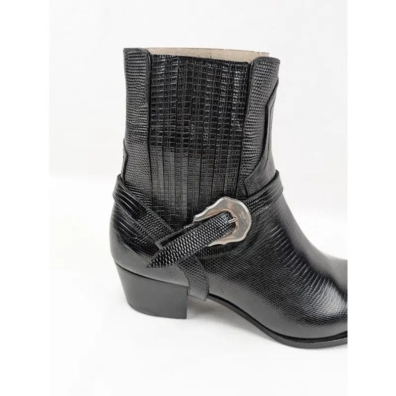 Celine o1rshd1 Chelsea Lizard Stamped Calfskin Issac Boots in Black Size US 7 / EU 40 - 3 Thumbnail
