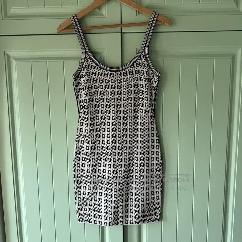 Fendi Fendi Black and White Full Logo Camisole Dress, Classic FF Size XS / US 0-2 / IT 36-38 - 2 Thumbnail