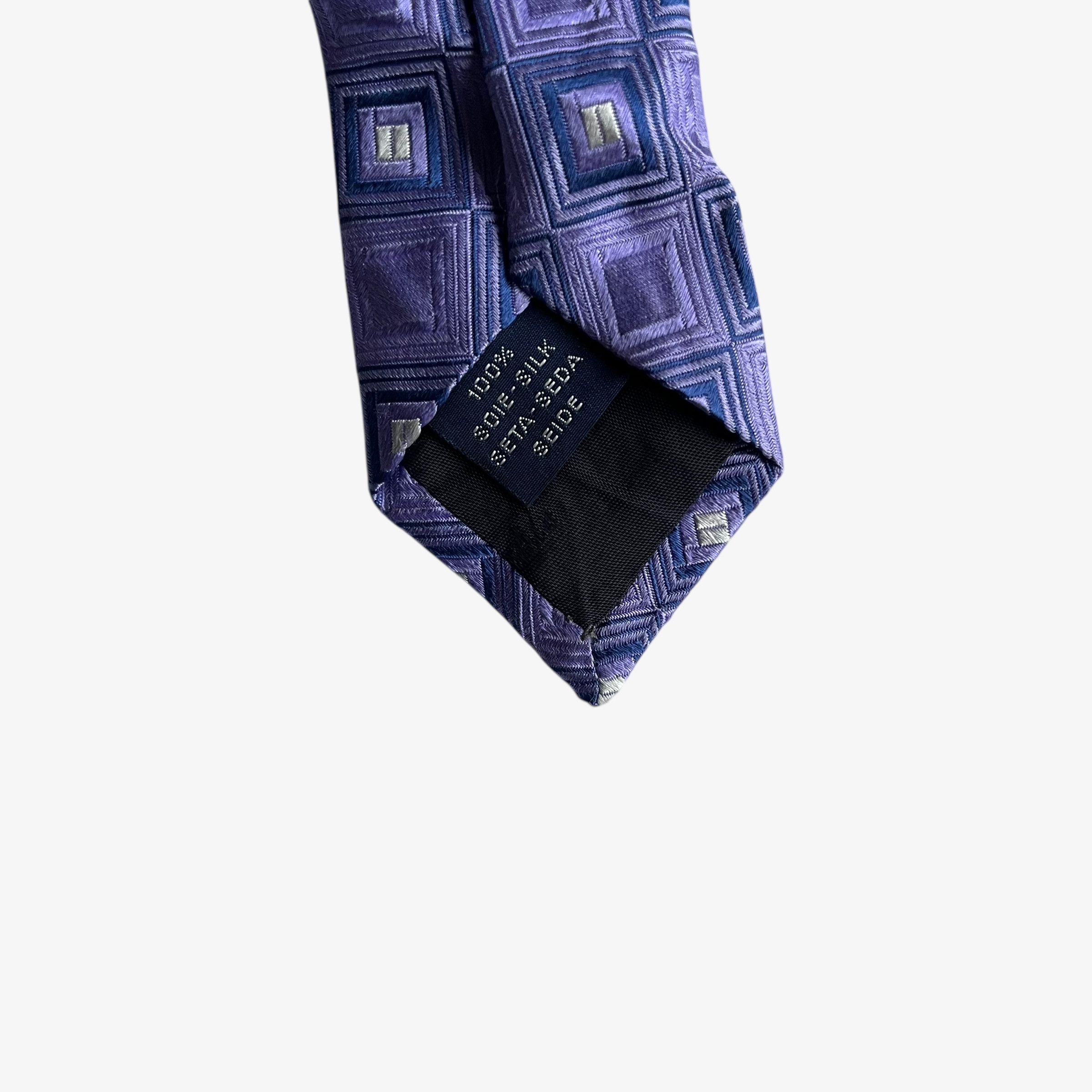 Faconnable Vintage 90s Faconnable Geometric Print Purple Silk Tie Size ONE SIZE - 3 Thumbnail