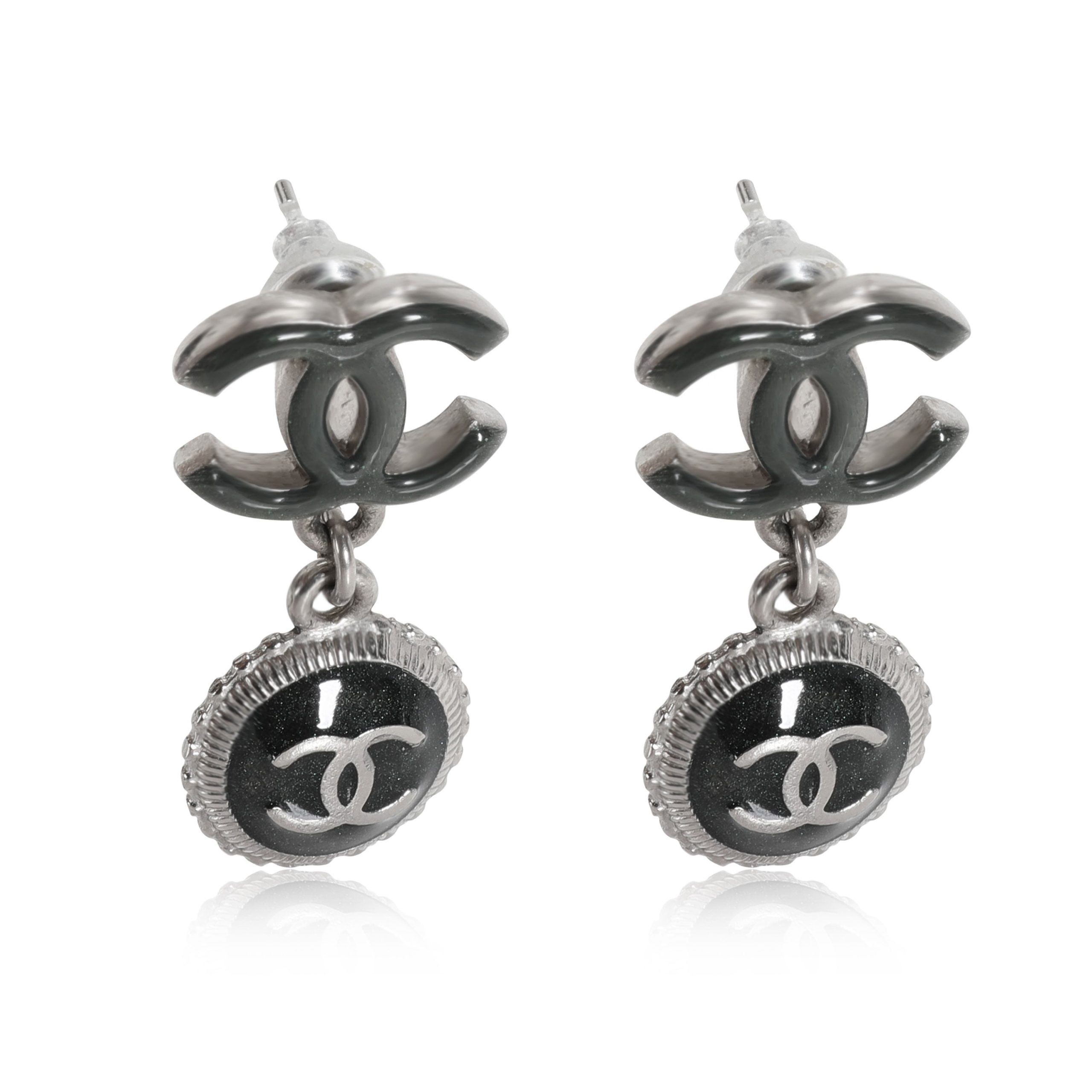 Chanel CC & Green Enamel Drop Earrings